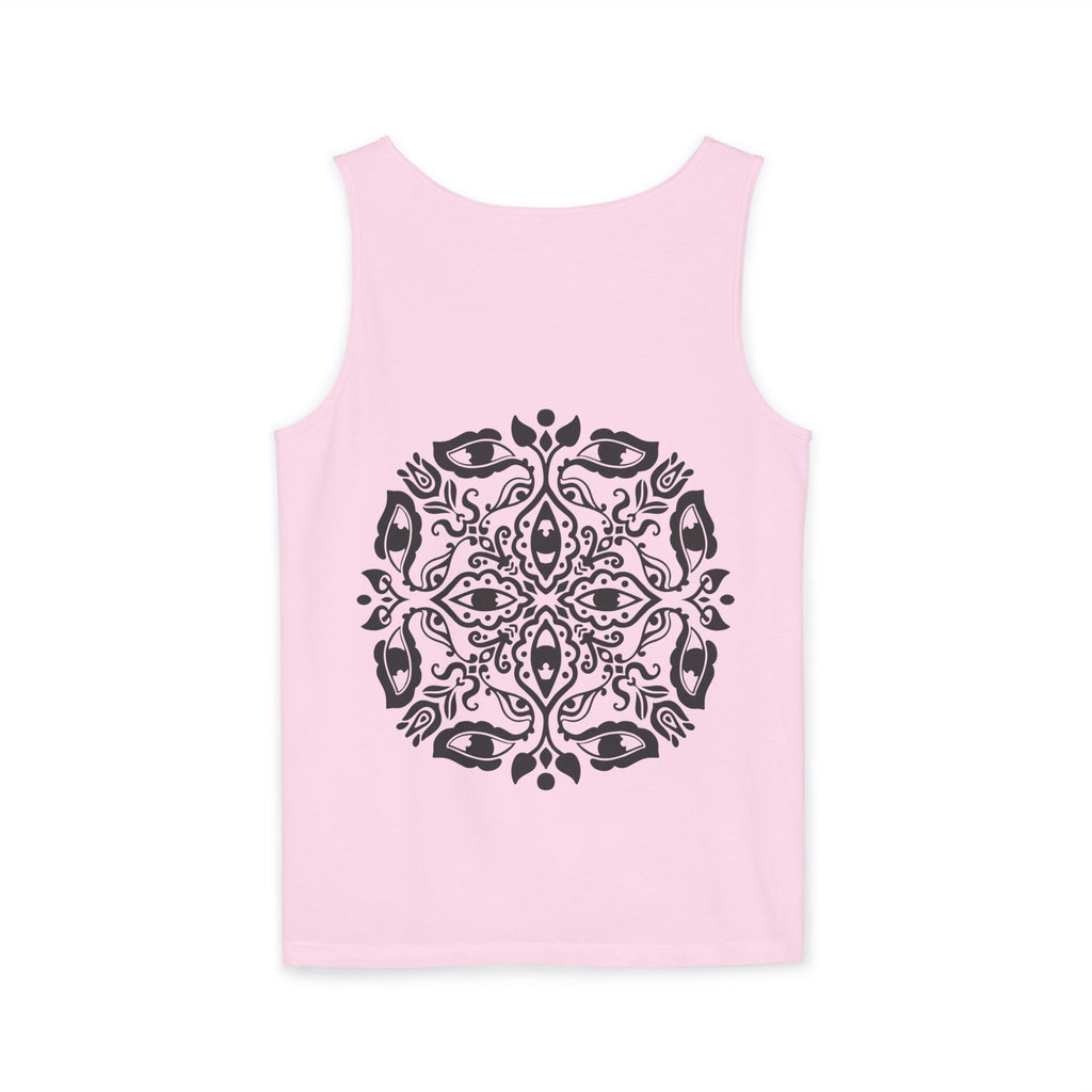 Boho Mandala Tank Top — Black Floral Circular Graphic Tank #fr3