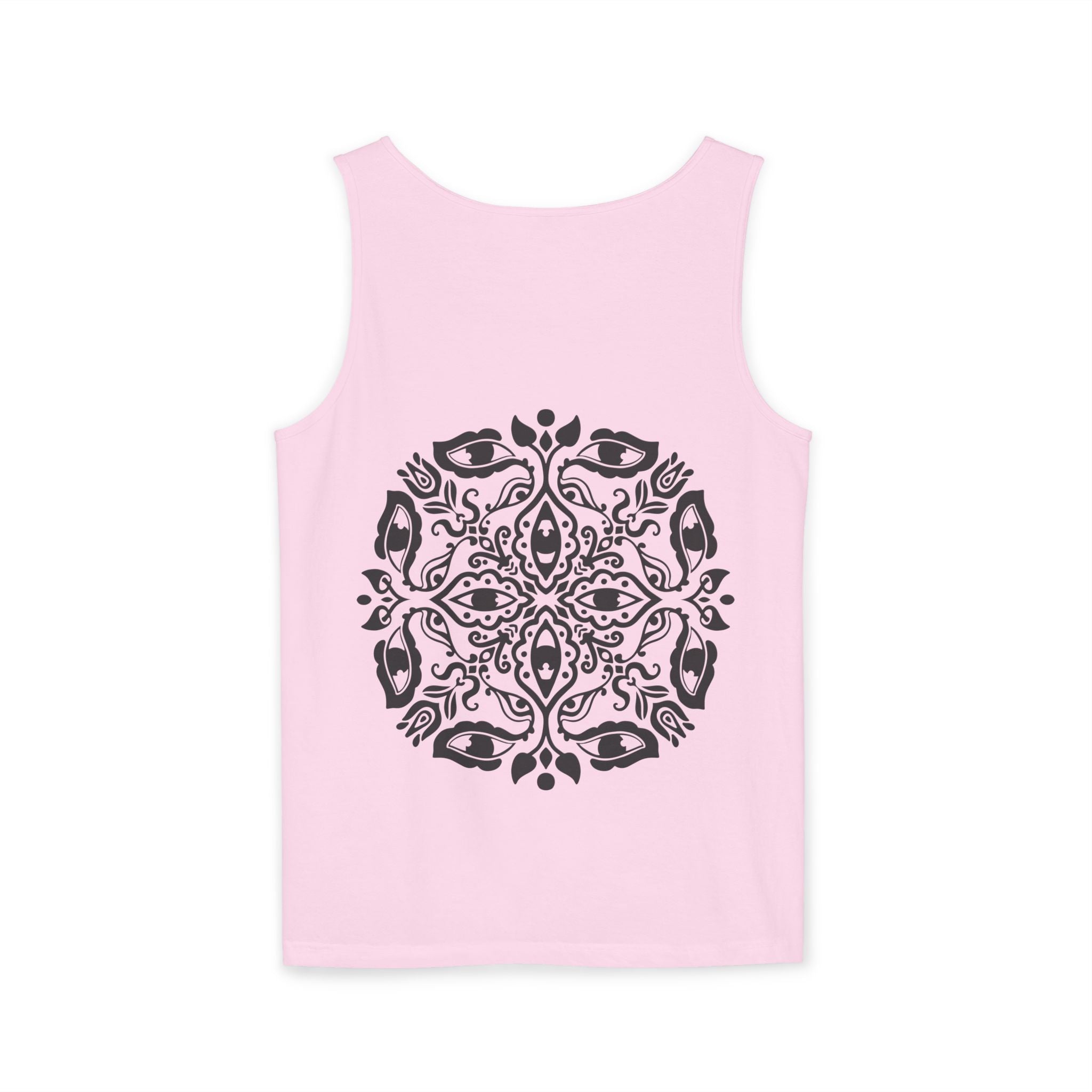 Boho Mandala Tank Top — Black Floral Circular Graphic Tank #fr3