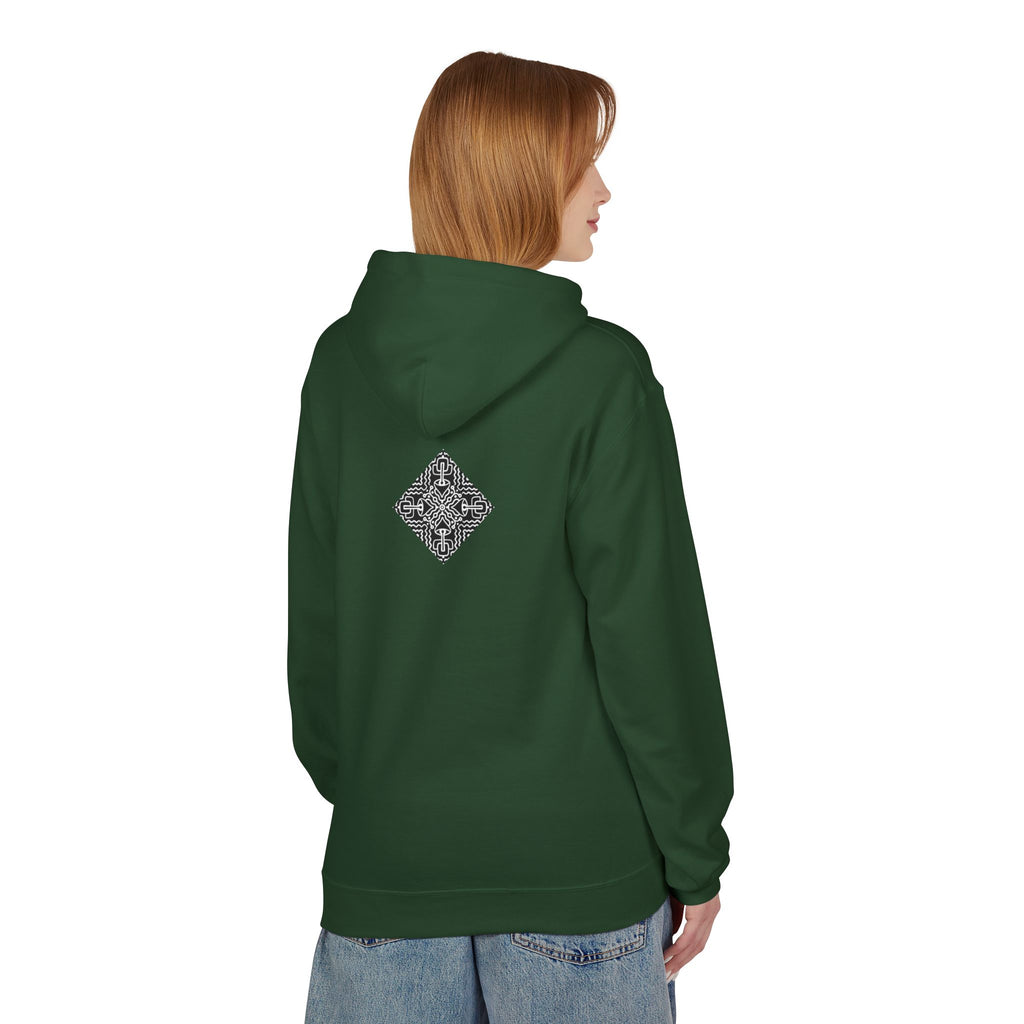 Geometric Mandala Hoodie — Monochrome Diamond Line Art Chest & Back Print #k0873568