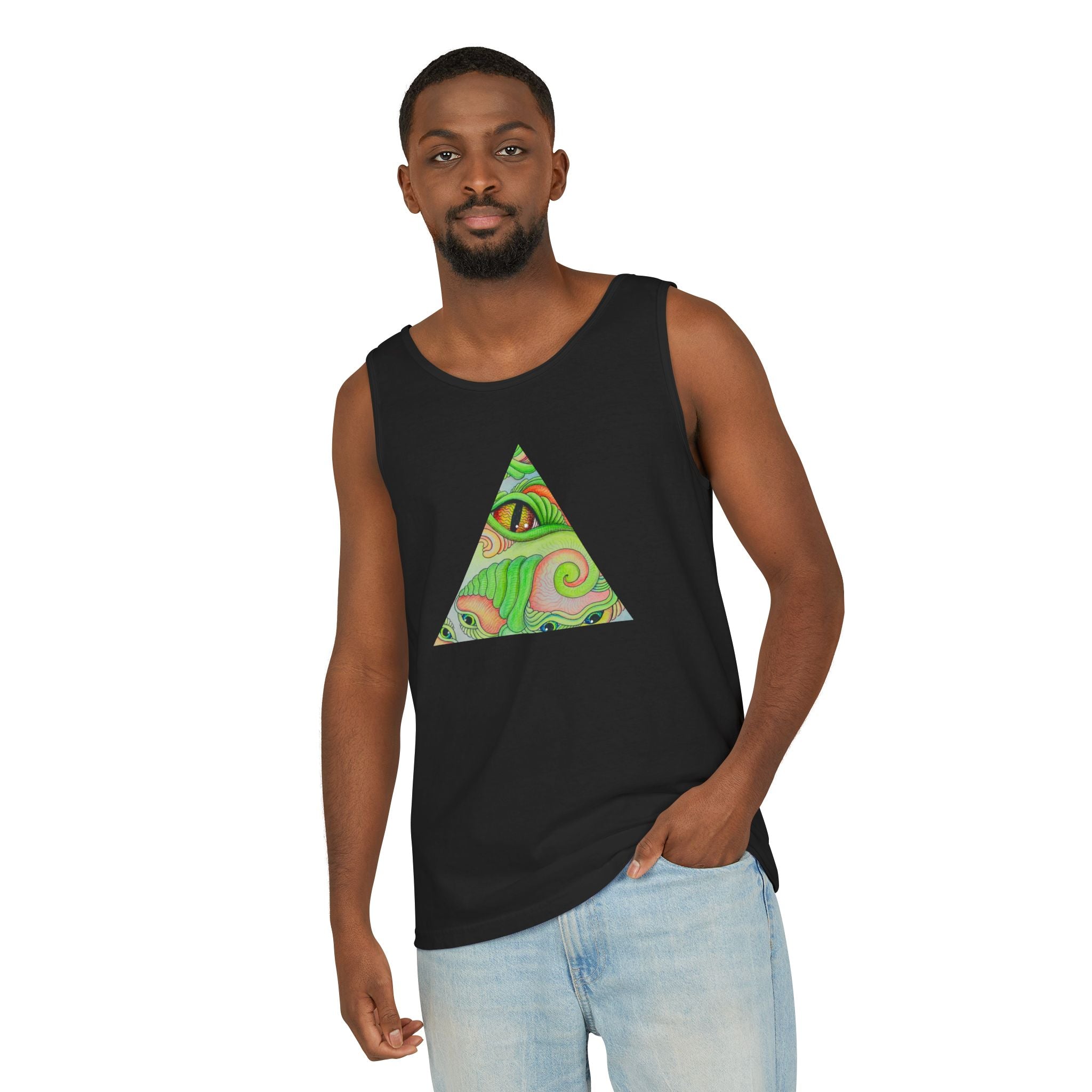 Psychedelic Triangle Tank Top — Green Swirl Eye Graphic #hg772225566