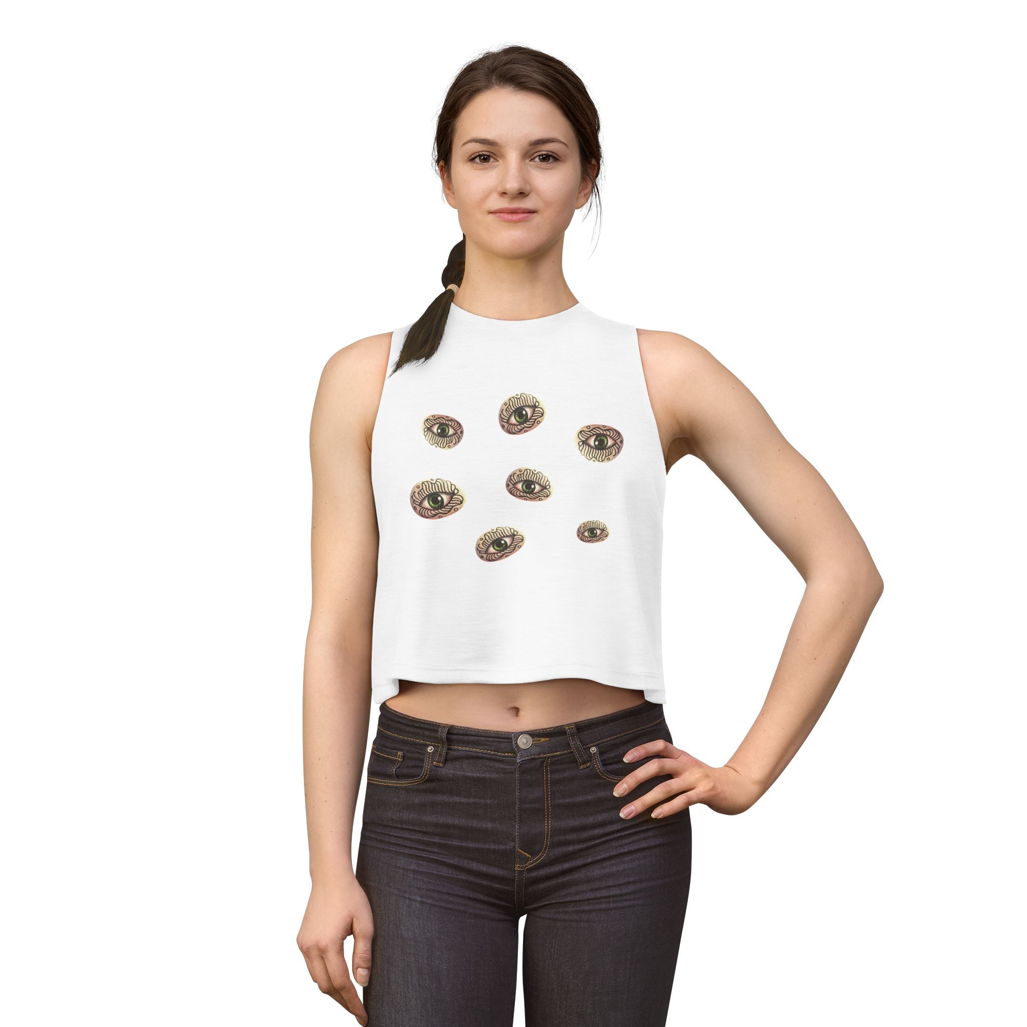 Women's Eye Cluster Crop Top — Mystical Boho Graphic Tank #k97357