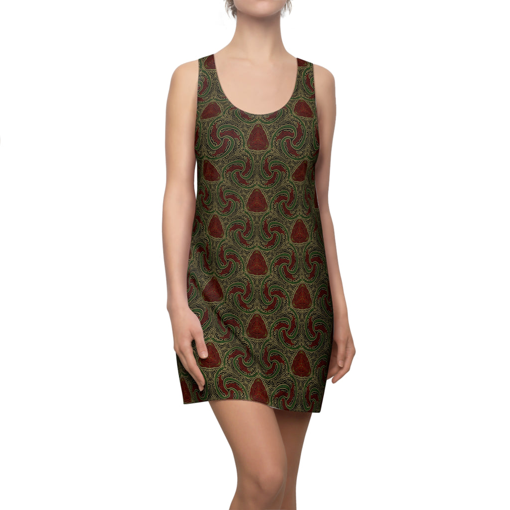Boho Paisley Racerback Dress — Olive & Rust All-Over Print #451122233