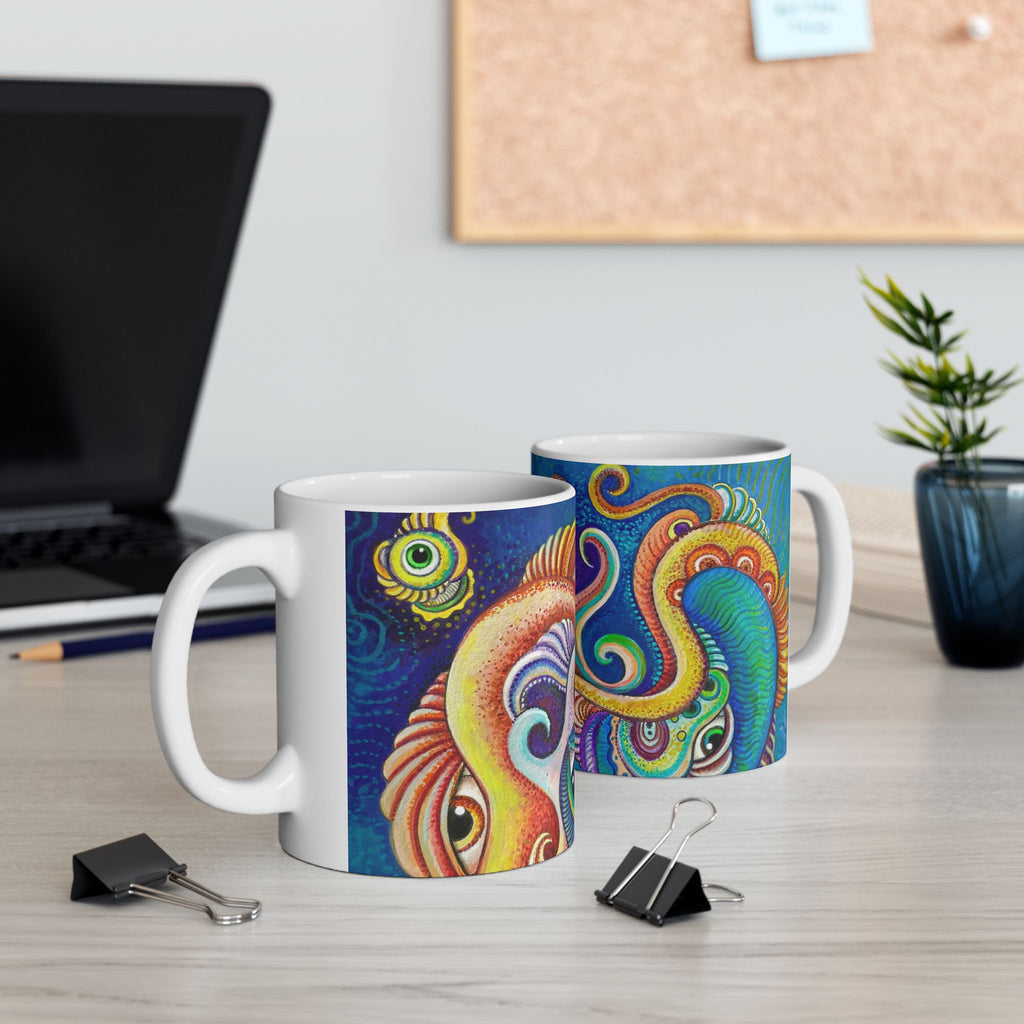 Colorful Abstract Octopus Mug | Vibrant Swirl Sea Life Ceramic Mug