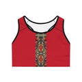 Red Tribal Stripe Sports Bra — Bold Ethnic Pattern Activewear #f136554