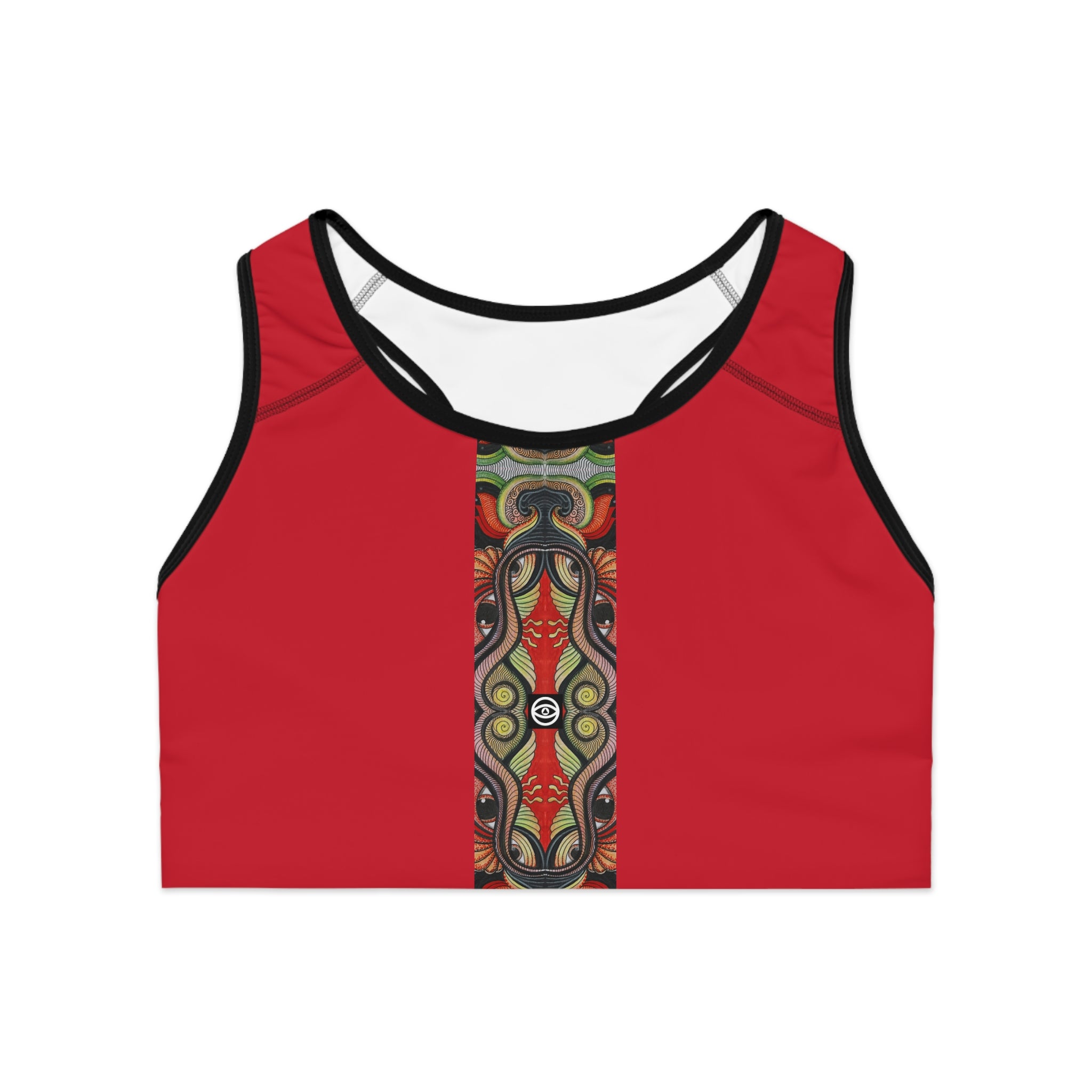 Red Tribal Stripe Sports Bra — Bold Ethnic Pattern Activewear #f136554
