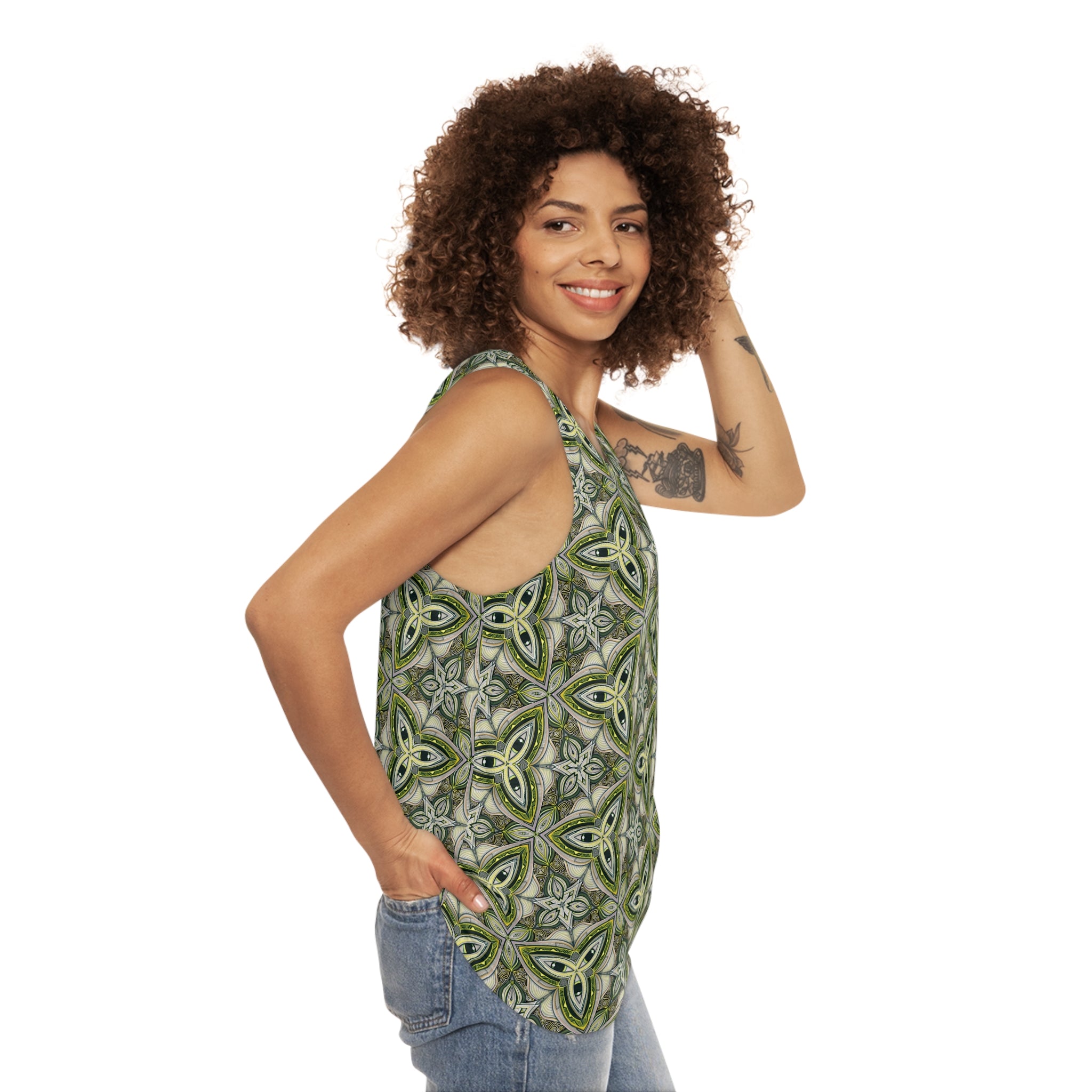 Green Celtic Tile Tank Top — All-Over Printed Geometric Pattern #hf9753