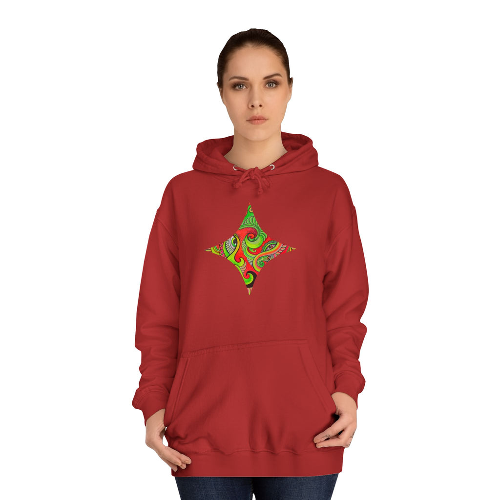 Psychedelic Swirl Hoodie — Retro Green & Red Abstract Graphic #f987456
