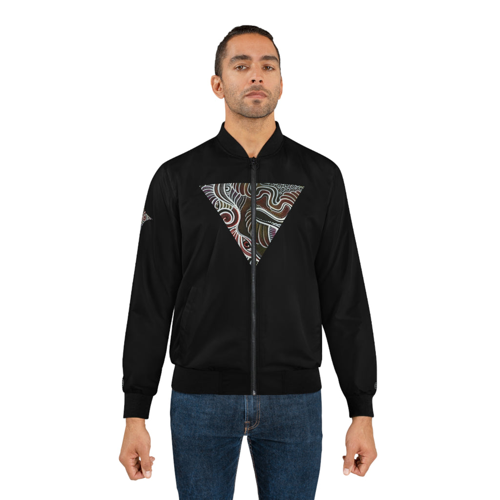 Black Bomber Jacket with Geometric Tribal Triangle Design #gt2233