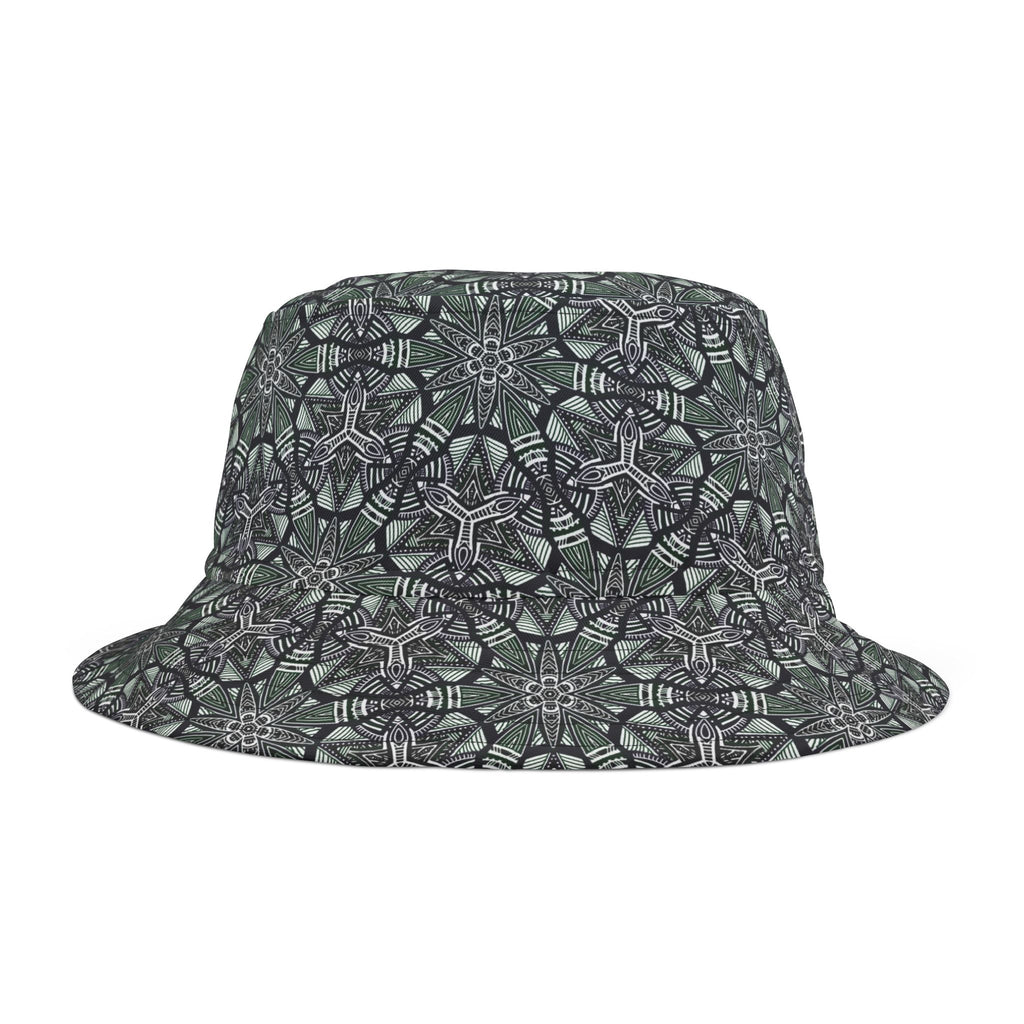 Kaleidoscope Tile Bucket Hat — Green Geometric AOP Sun Hat #jf9754