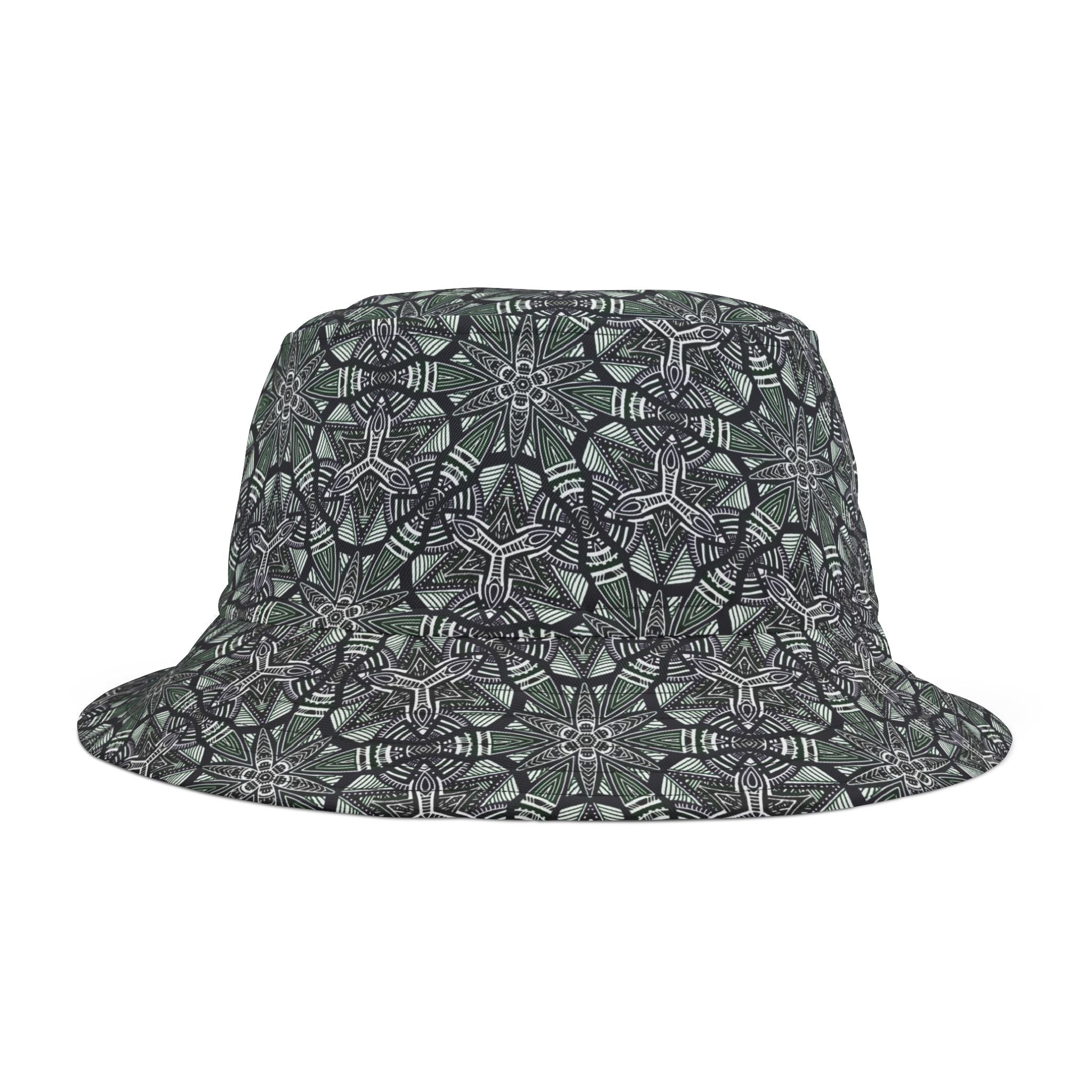 Kaleidoscope Tile Bucket Hat — Green Geometric AOP Sun Hat #jf9754