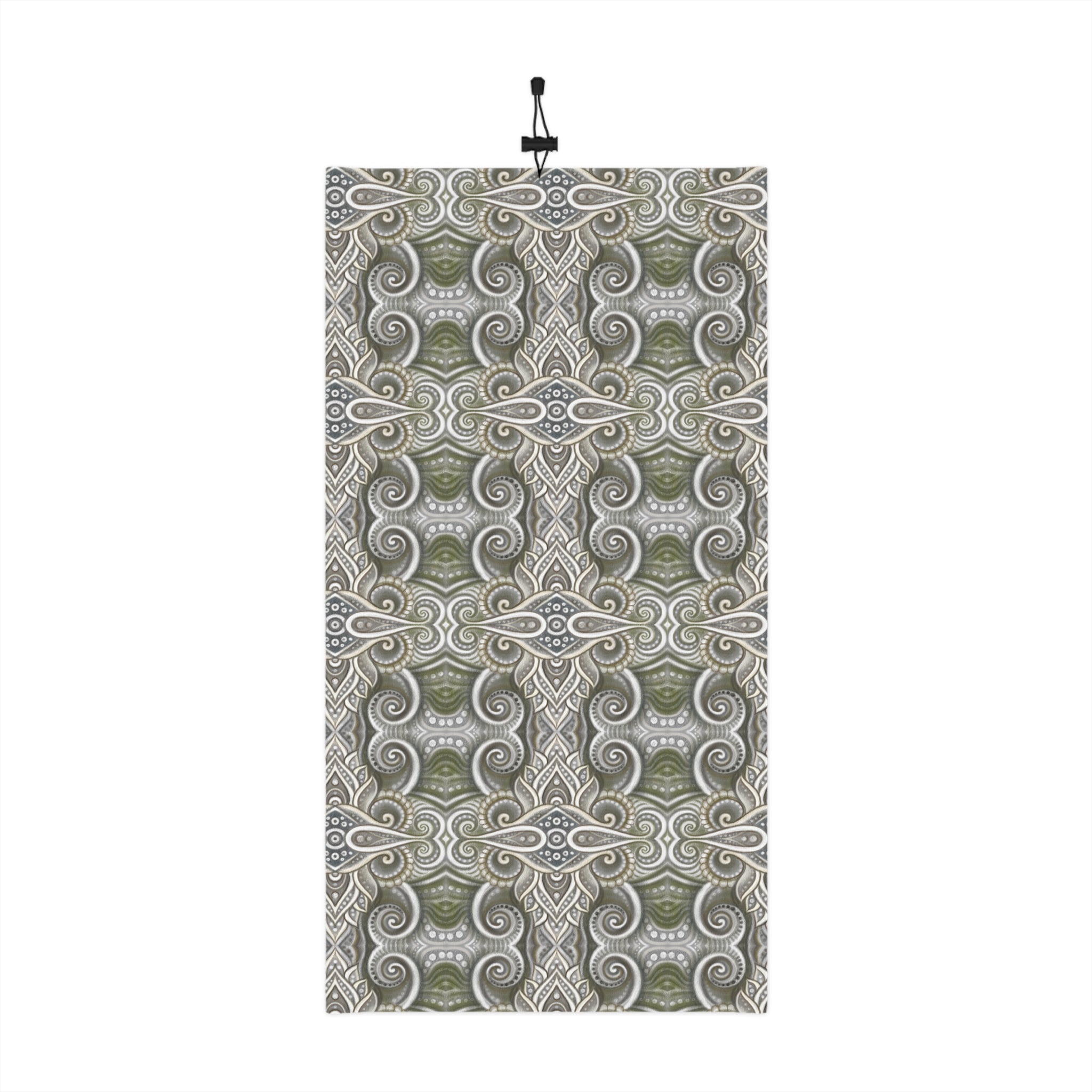 Winter Neck Gaiter — Olive Paisley Drawstring Face Mask & Scarf #s46742