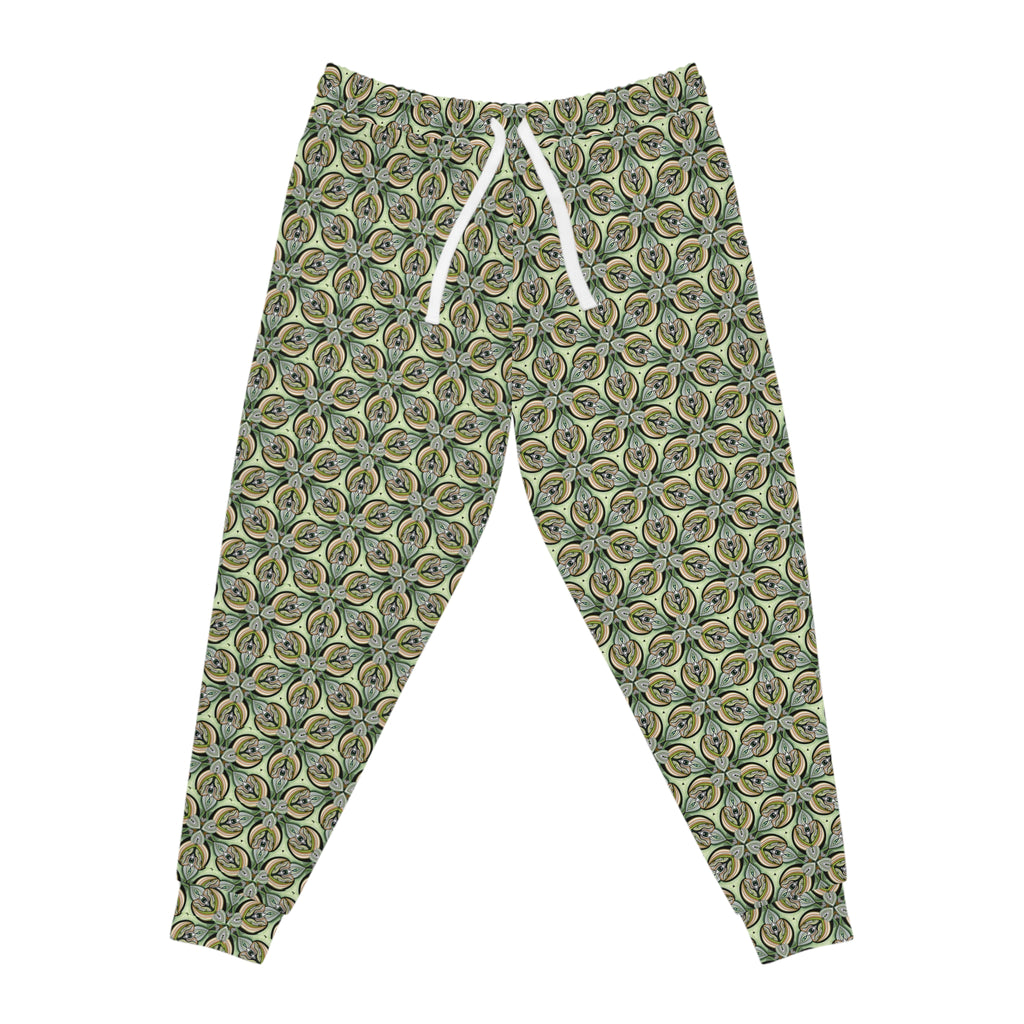 Green Geometric Leaf Pattern Joggers – All-Over Print Athletic Sweatpants #sp2