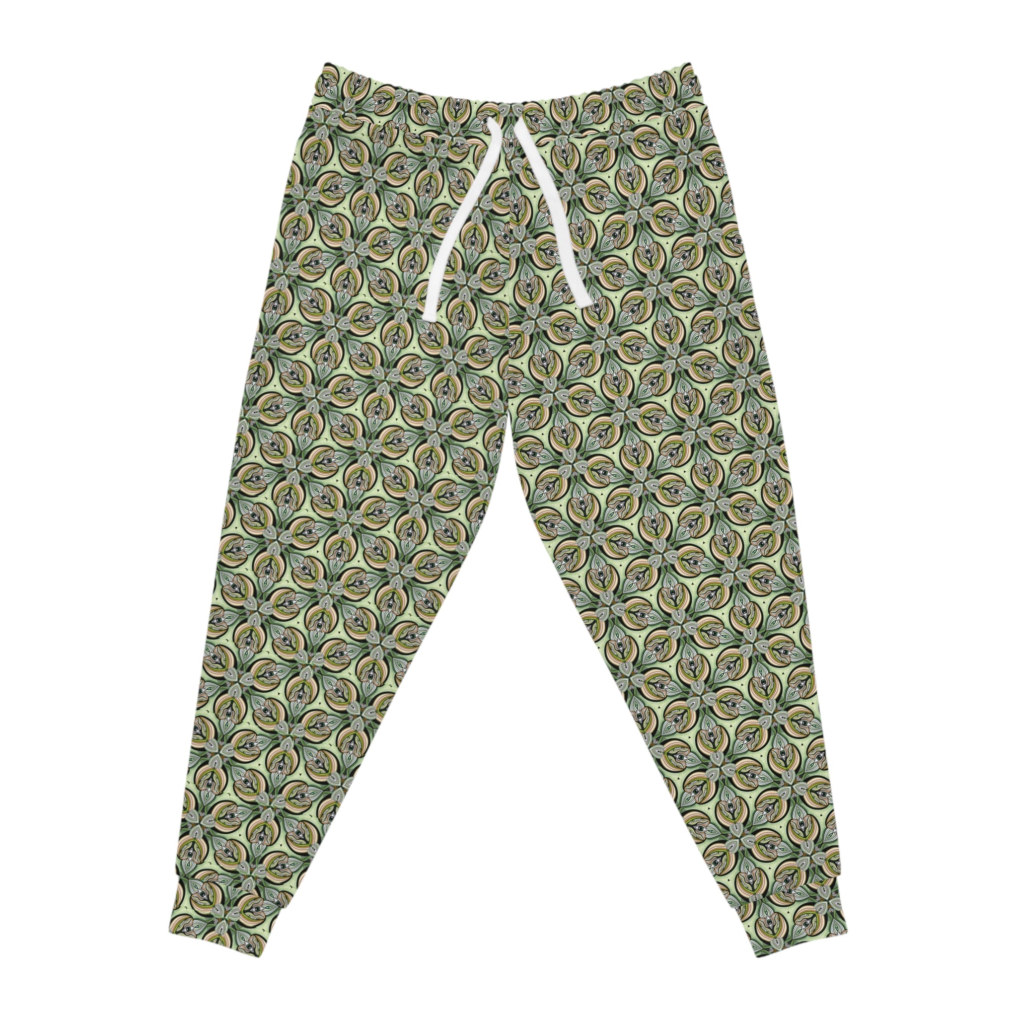 Green Geometric Leaf Pattern Joggers – All-Over Print Athletic Sweatpants #sp2
