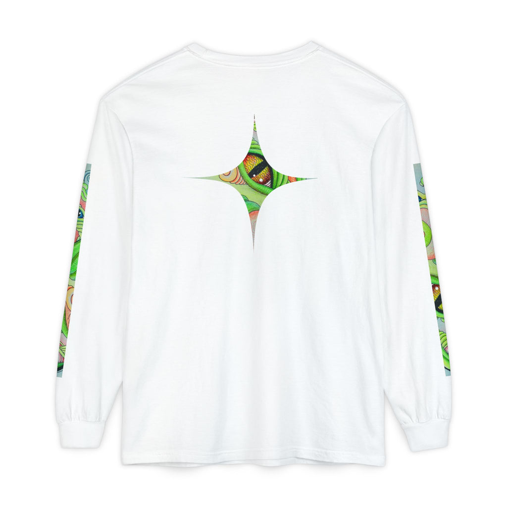 Psychedelic Green Triangle Long Sleeve Tee — Tribal Star Sleeve Artwork #gf086357