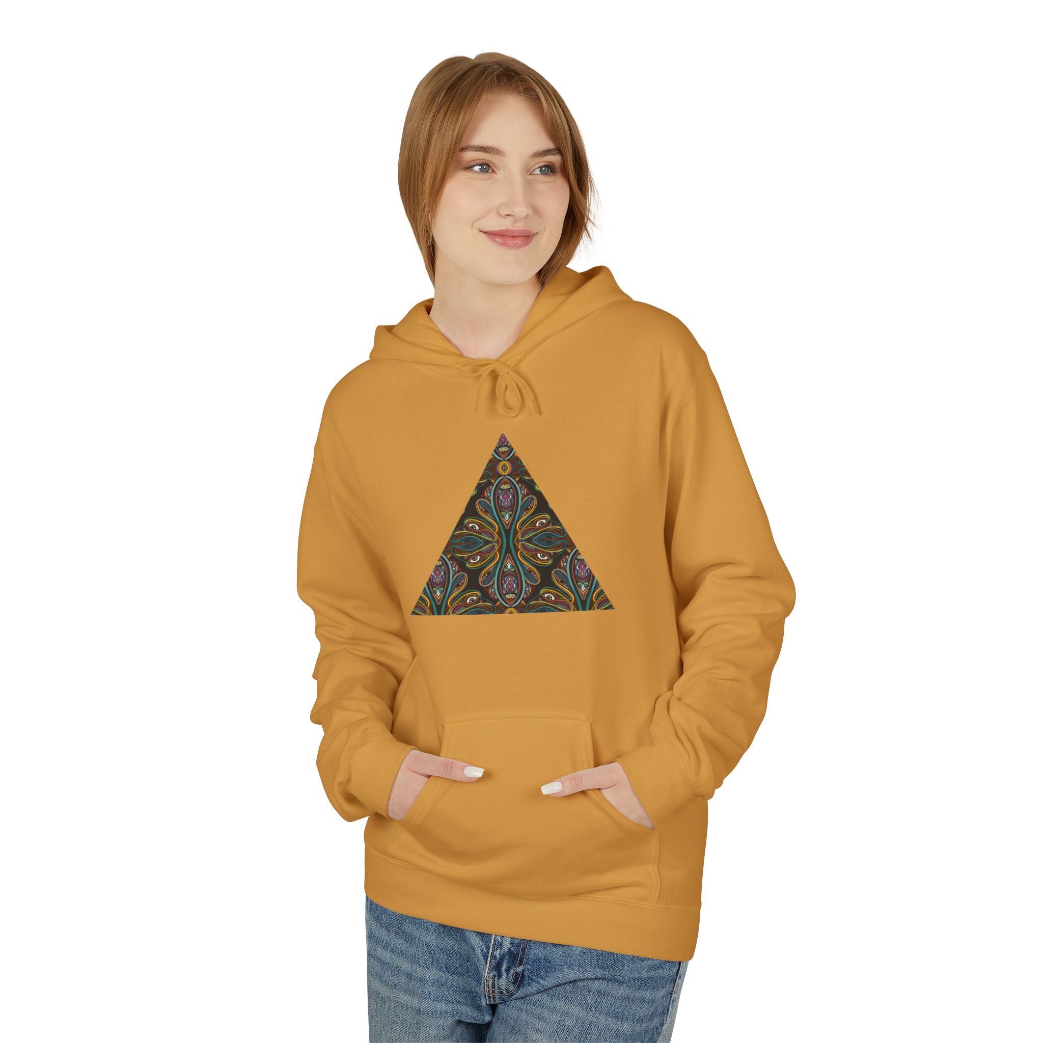 Geometric Mosaic Triangle Hoodie — Decorative Pattern Pullover #i865678