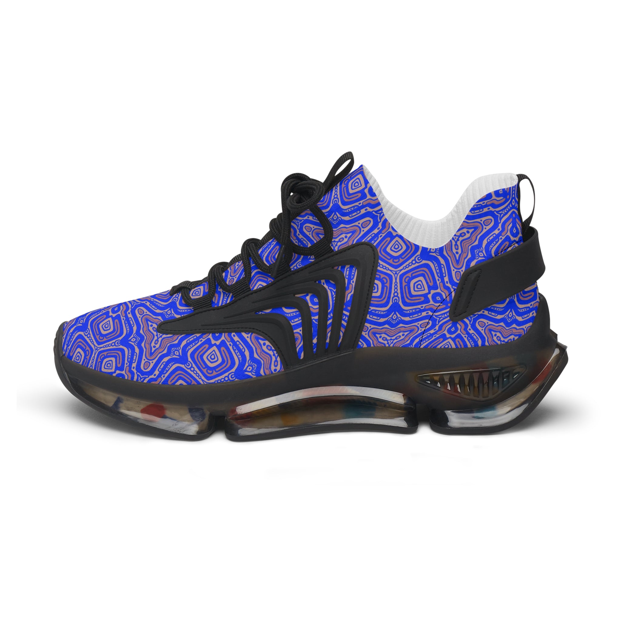 Mesh Sneakers — Blue Abstract Geo Pattern Women's Athletic Shoes #h975789