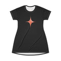 T-Shirt Dress — Orange Geometric Star & Diamond Print #kd0325