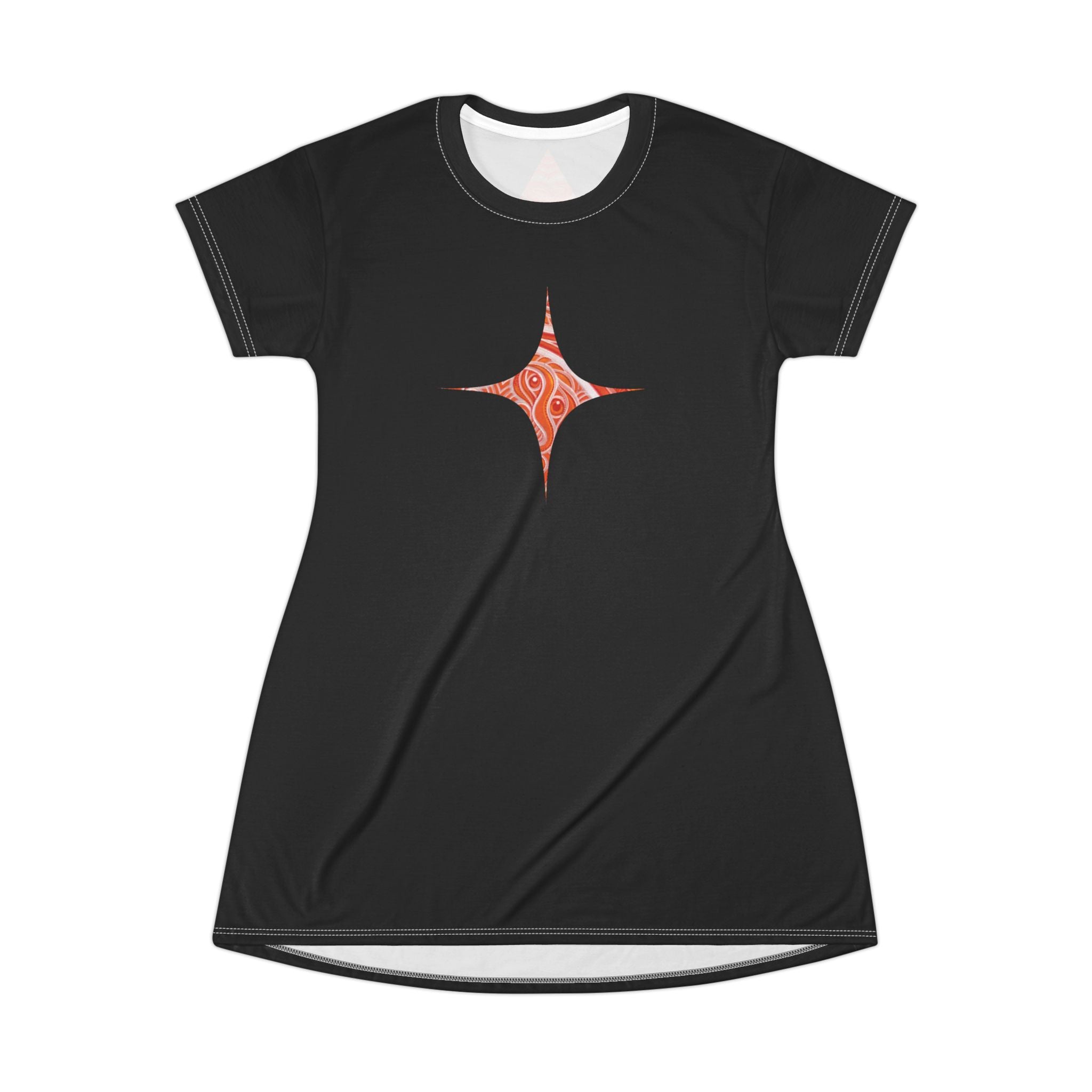 T-Shirt Dress — Orange Geometric Star & Diamond Print #kd0325