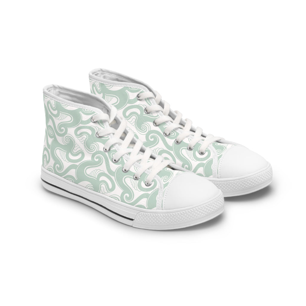 Women's High Top Sneakers — Mint Swirl Pattern Casual Canvas Shoes #st542887