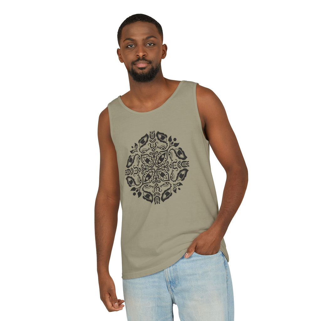 Boho Mandala Tank Top — Black Floral Circular Graphic Tank #fr3