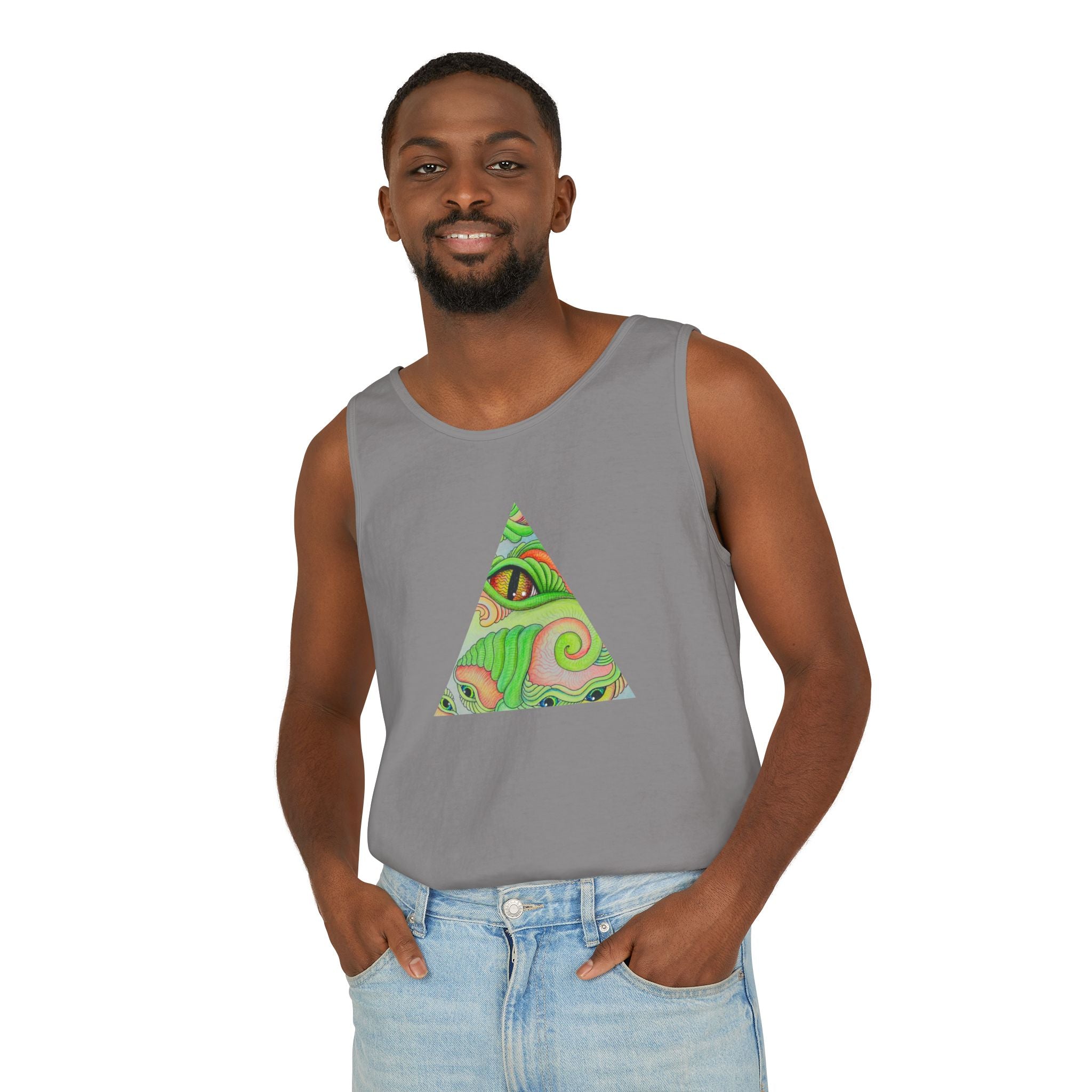 Psychedelic Triangle Tank Top — Green Swirl Eye Graphic #hg772225566