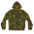 Kaleidoscope Floral Zip-Up Hoodie — Psychedelic Green & Gold All-Over Print #fn994219