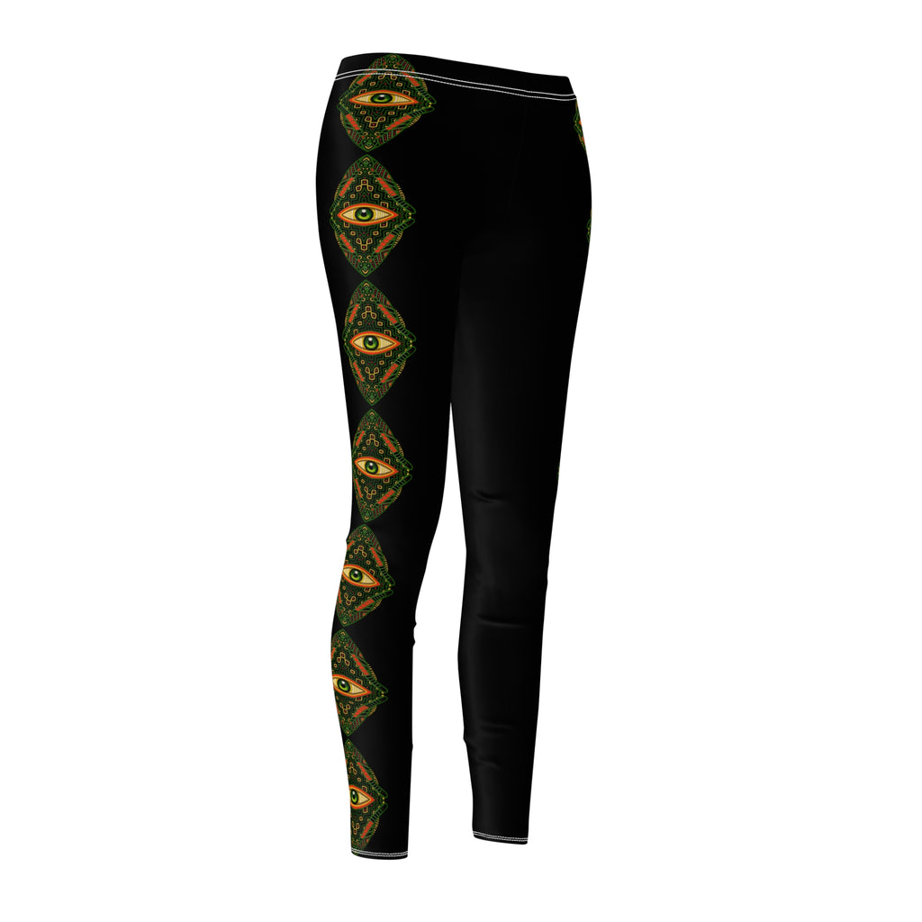 Black Gold Geometric Side-Stripe Leggings #