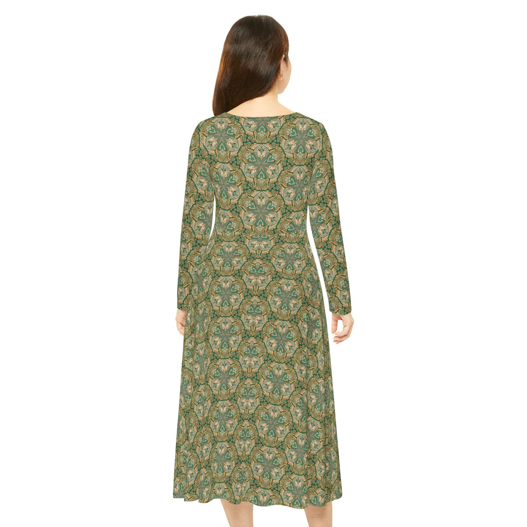 Green Vintage Floral Long Sleeve Dance Dress — All-Over Print #gh8420