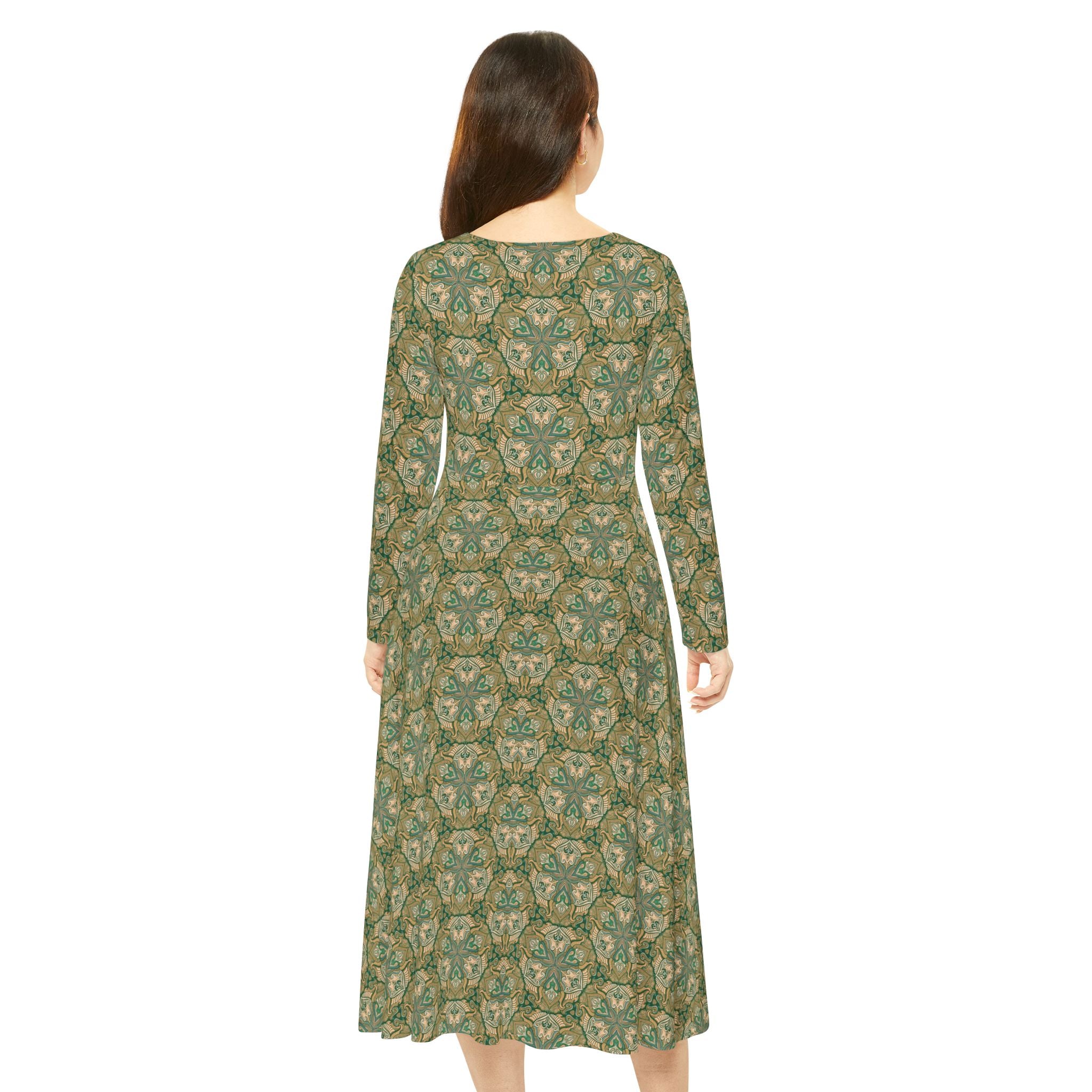 Green Vintage Floral Long Sleeve Dance Dress — All-Over Print #gh8420