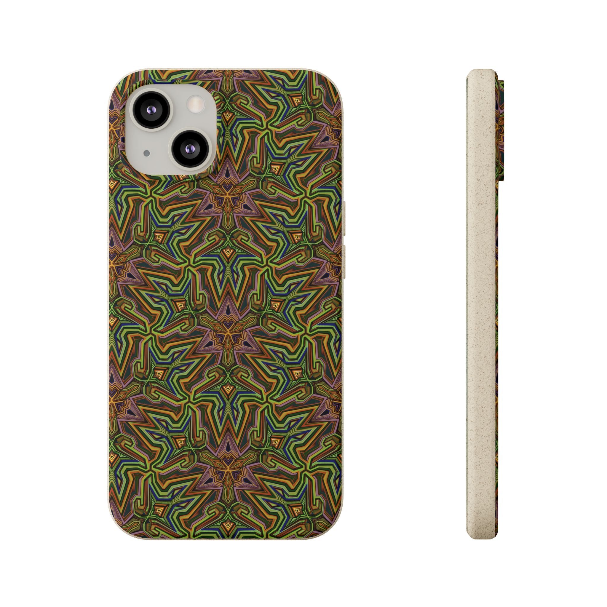 Biodegradable Phone Case — Earthy Green Kaleidoscope Pattern #c3