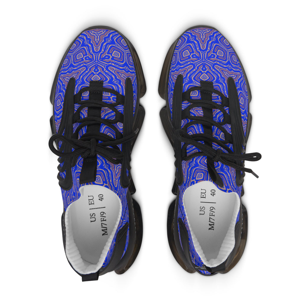 Mesh Sneakers — Blue Abstract Geo Pattern Women's Athletic Shoes #h975789