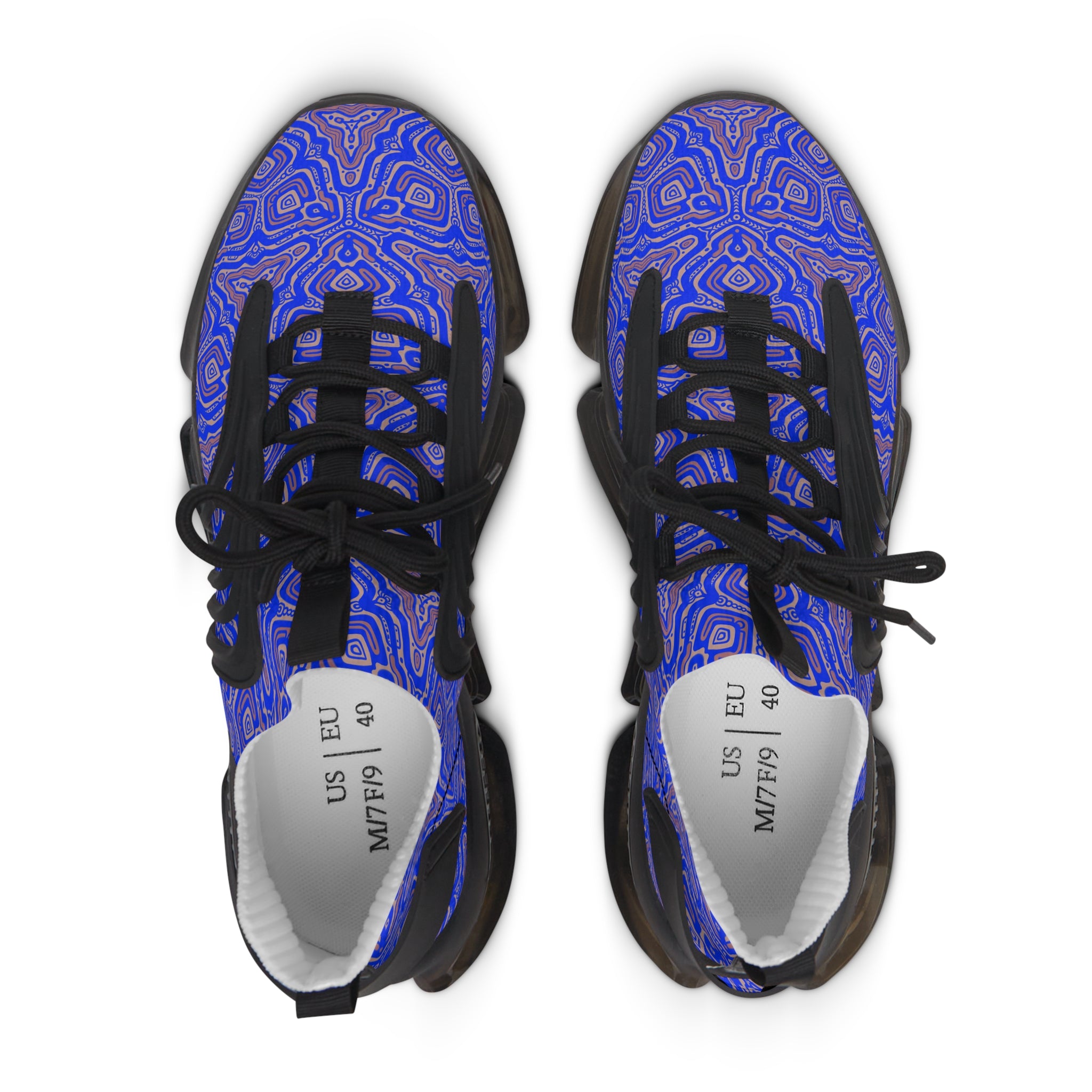 Mesh Sneakers — Blue Abstract Geo Pattern Women's Athletic Shoes #h975789