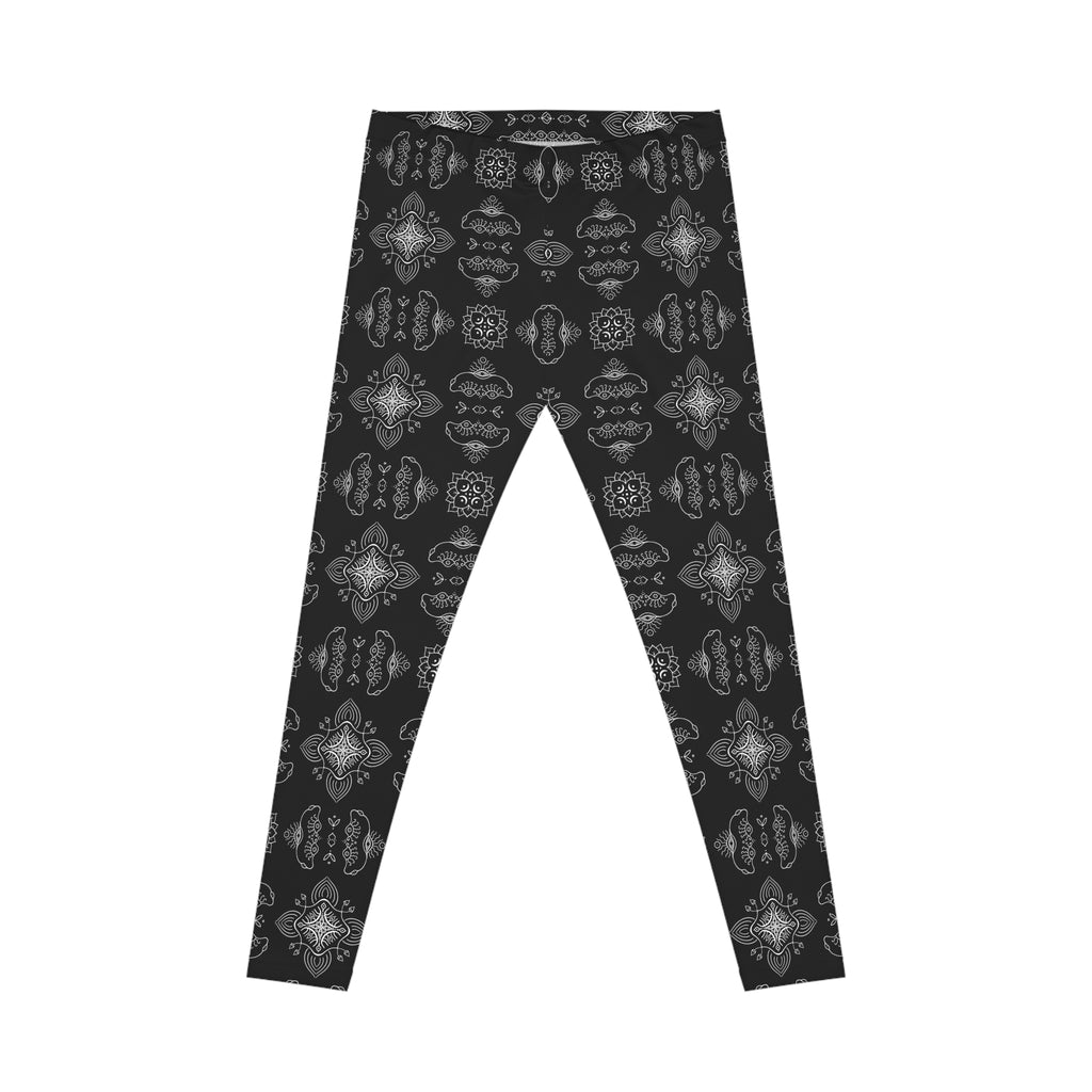 Black Tile-Patterned Women's Leggings — Elegant Monochrome All-Over Print #h0846