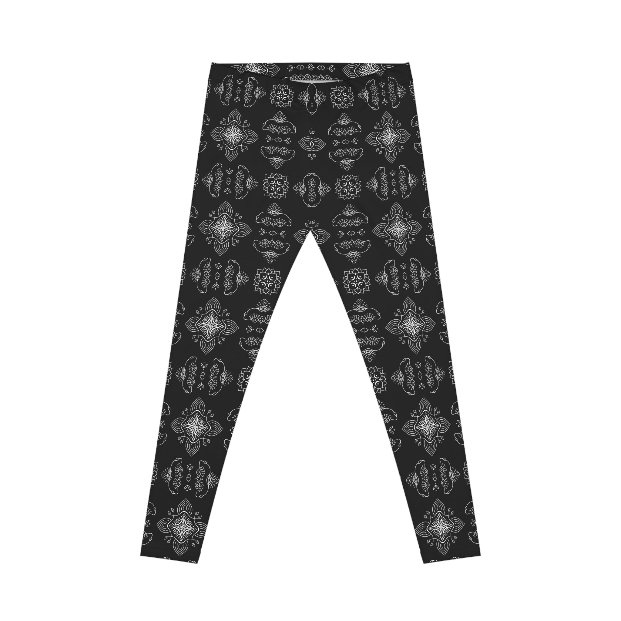 Black Tile-Patterned Women's Leggings — Elegant Monochrome All-Over Print #h0846