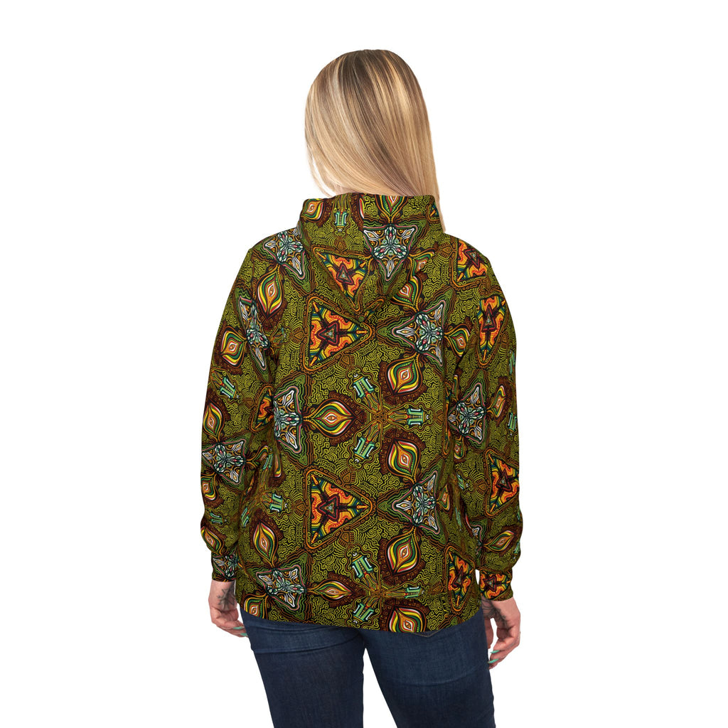 All-Over Print Kaleidoscope Athletic Hoodie — Green Geometric Pattern #k77422