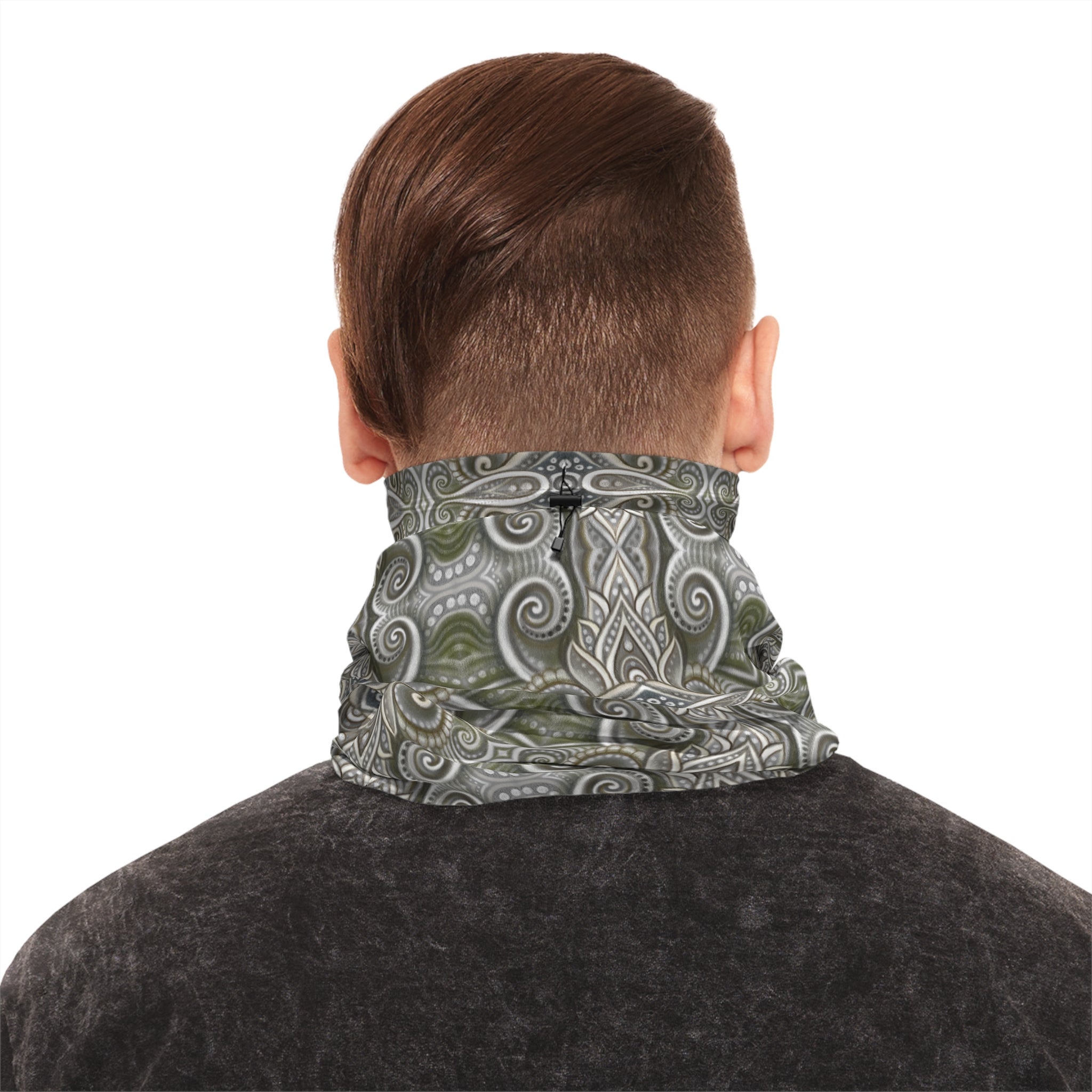 Winter Neck Gaiter — Olive Paisley Drawstring Face Mask & Scarf #s46742