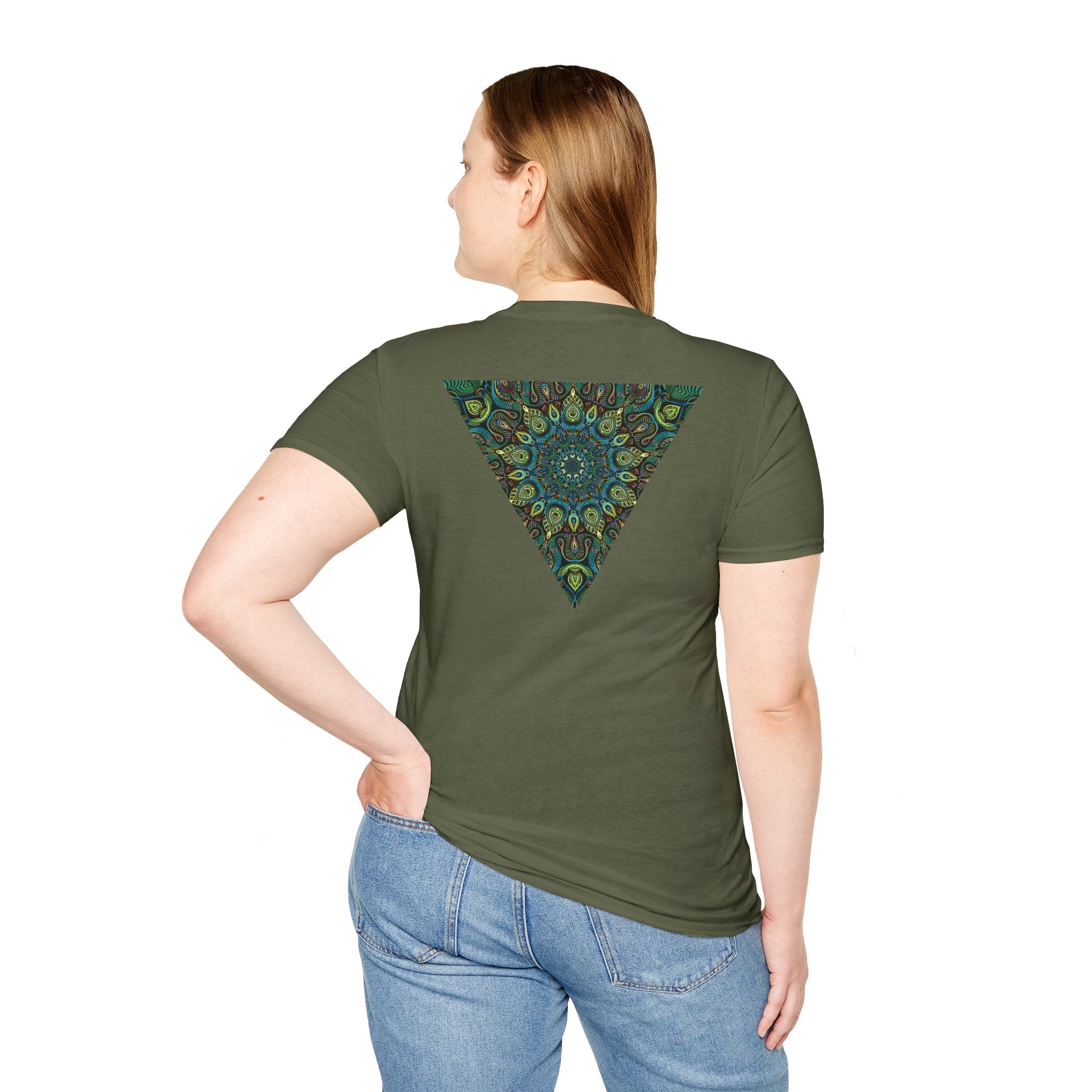 Green Mandala Triangle T-Shirt – Psychedelic Geometric Art Tee # kh9732