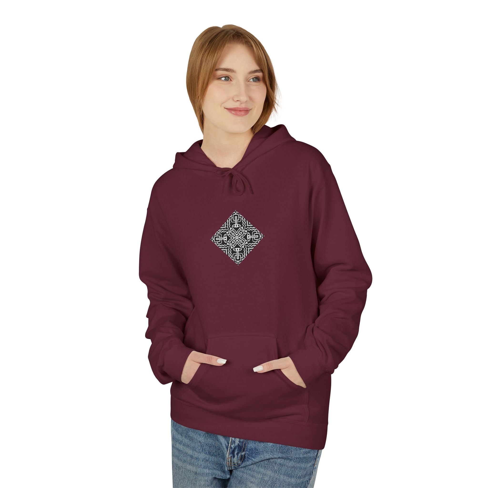 Geometric Mandala Hoodie — Monochrome Diamond Line Art Chest & Back Print #k0873568