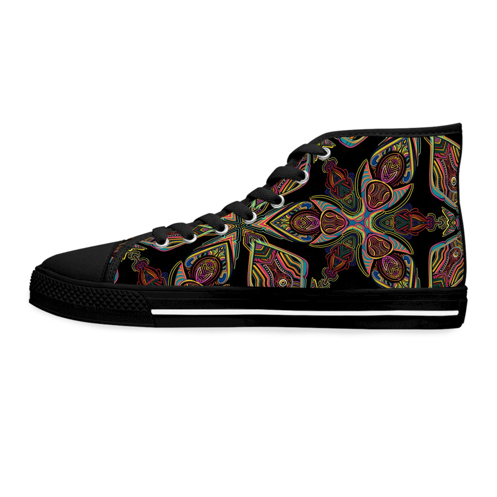 Women's High Top Sneakers — Bohemian Kaleidoscope Floral Pattern #hdd363598