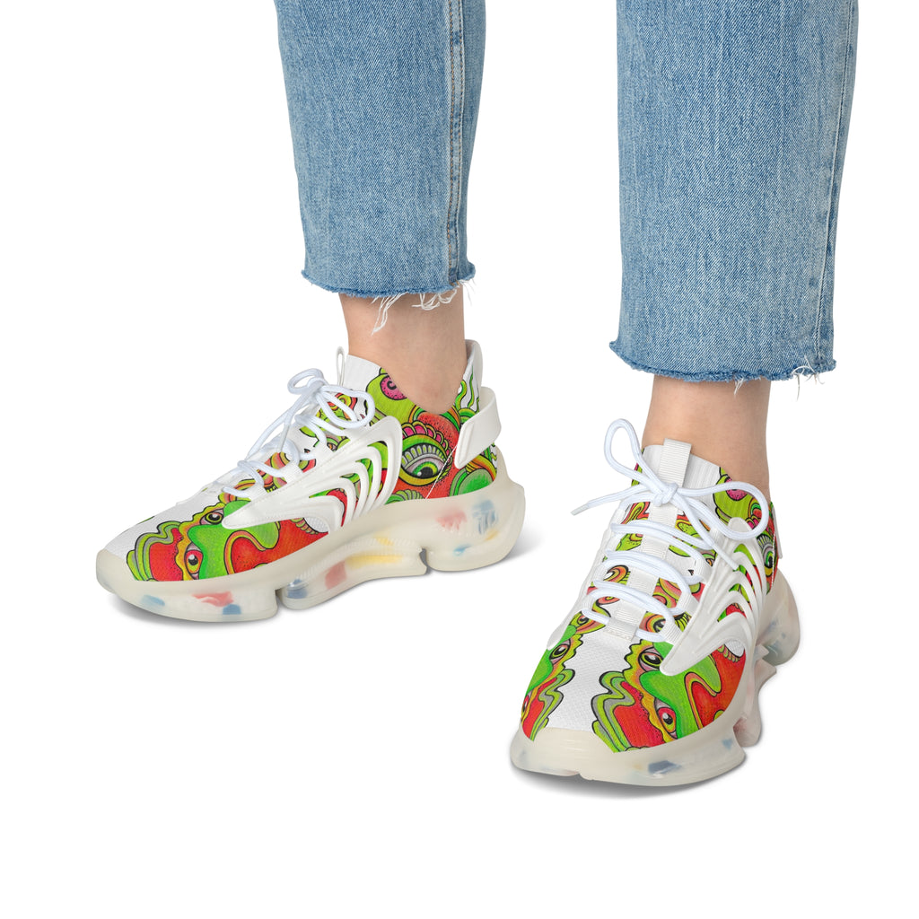 Psychedelic Floral Mesh Sneakers — Women's Colorful Retro Wave Athletic Shoes #d7843555