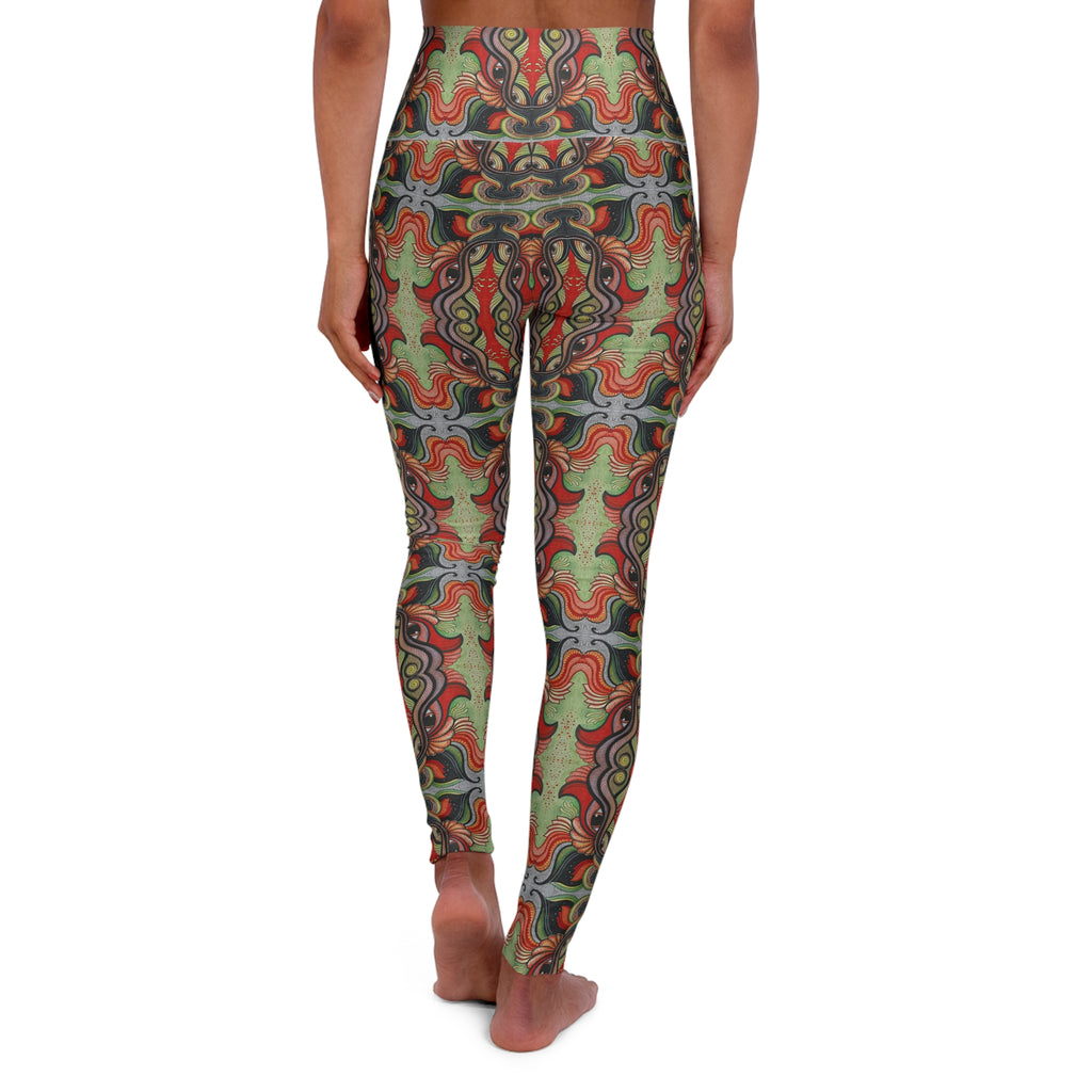 High-Waist Yoga Leggings — Abstract Earth-Tone Patterned Activewear #g6456788