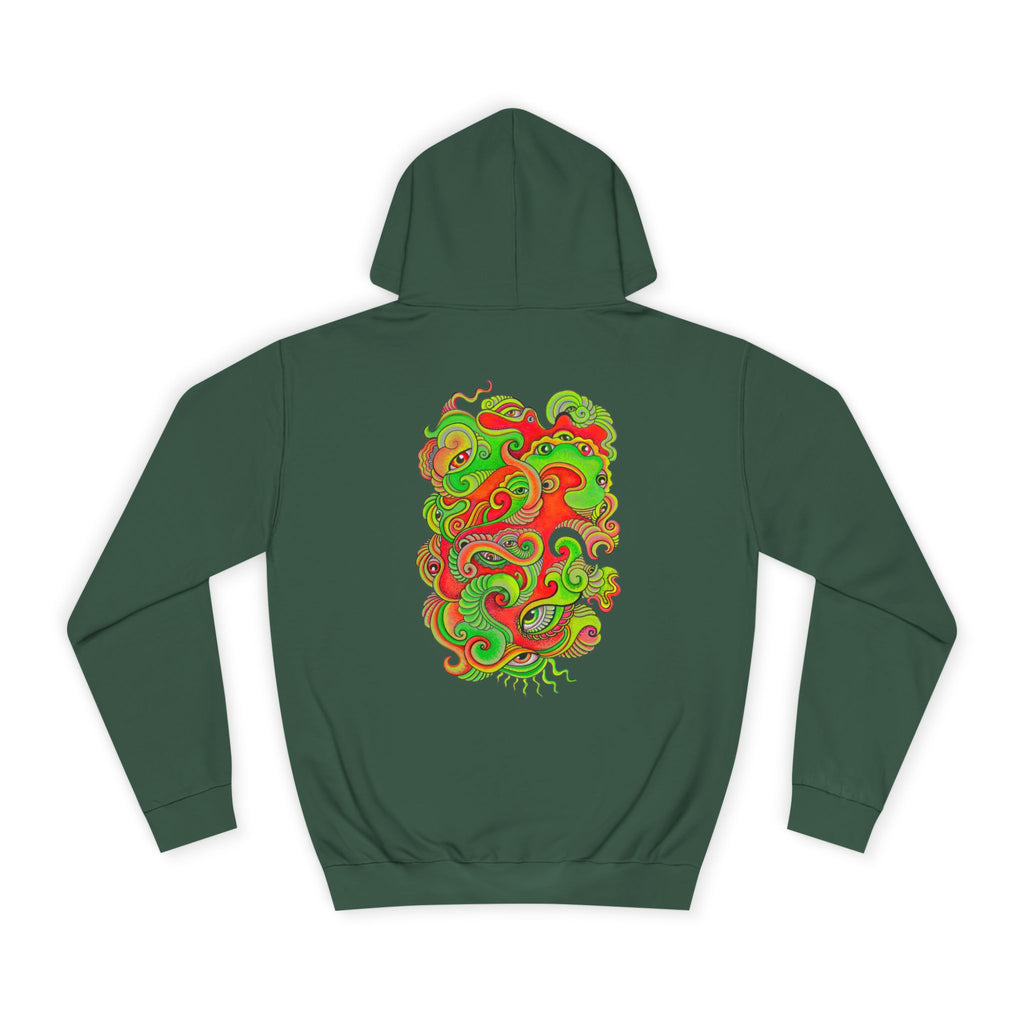 Psychedelic Swirl Hoodie — Retro Green & Red Abstract Graphic #f987456
