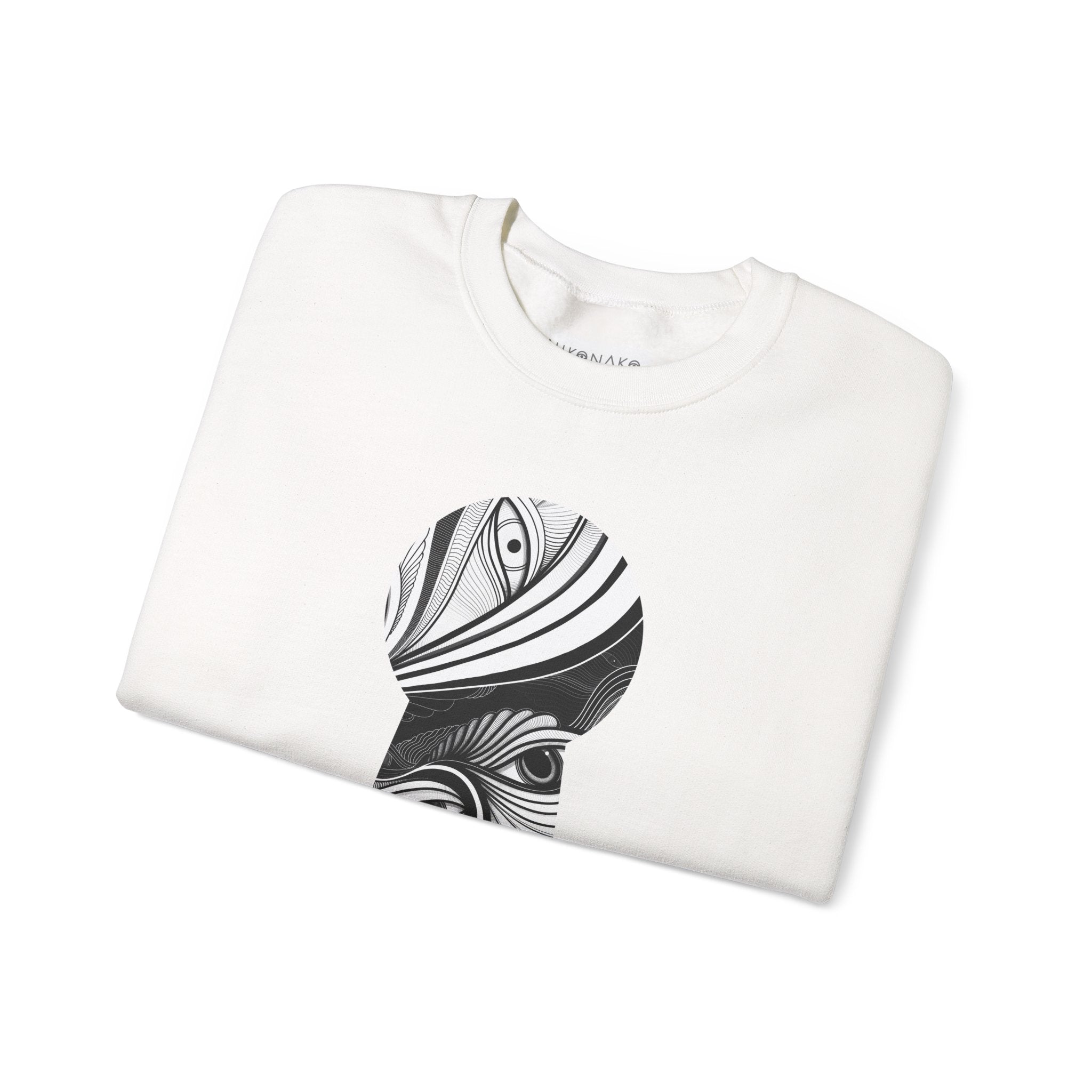 Crewneck Sweatshirt — Black & White Surreal Eye Keyhole Design #h5522168