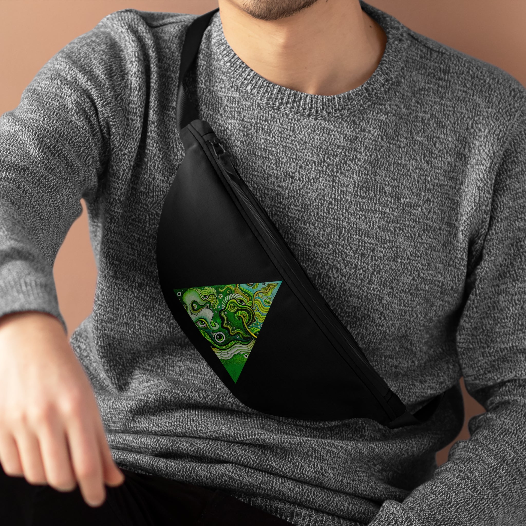 Fanny Pack — Green Triangle Abstract Art Waist Bag #fp341