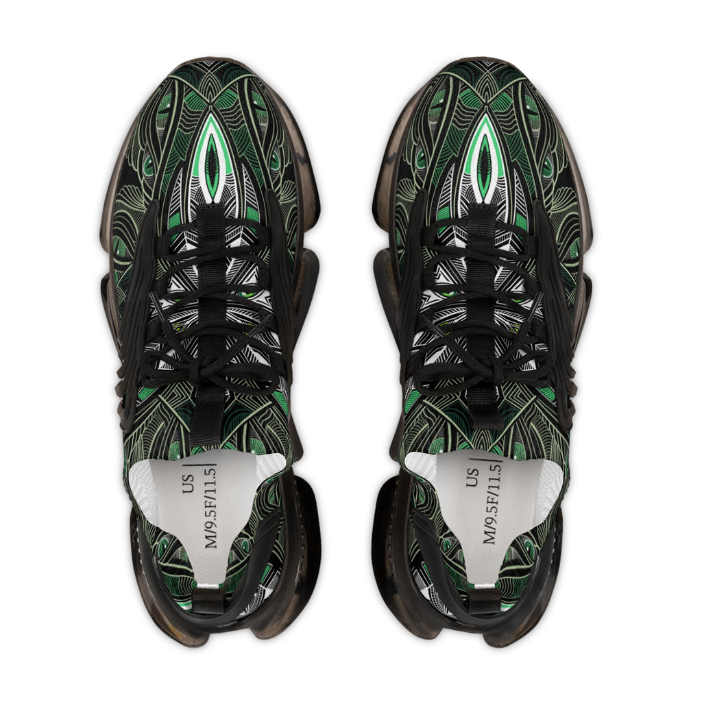 Men's Mesh Sneakers — Green Geometric Wave Athletic Shoes #ggs 4912