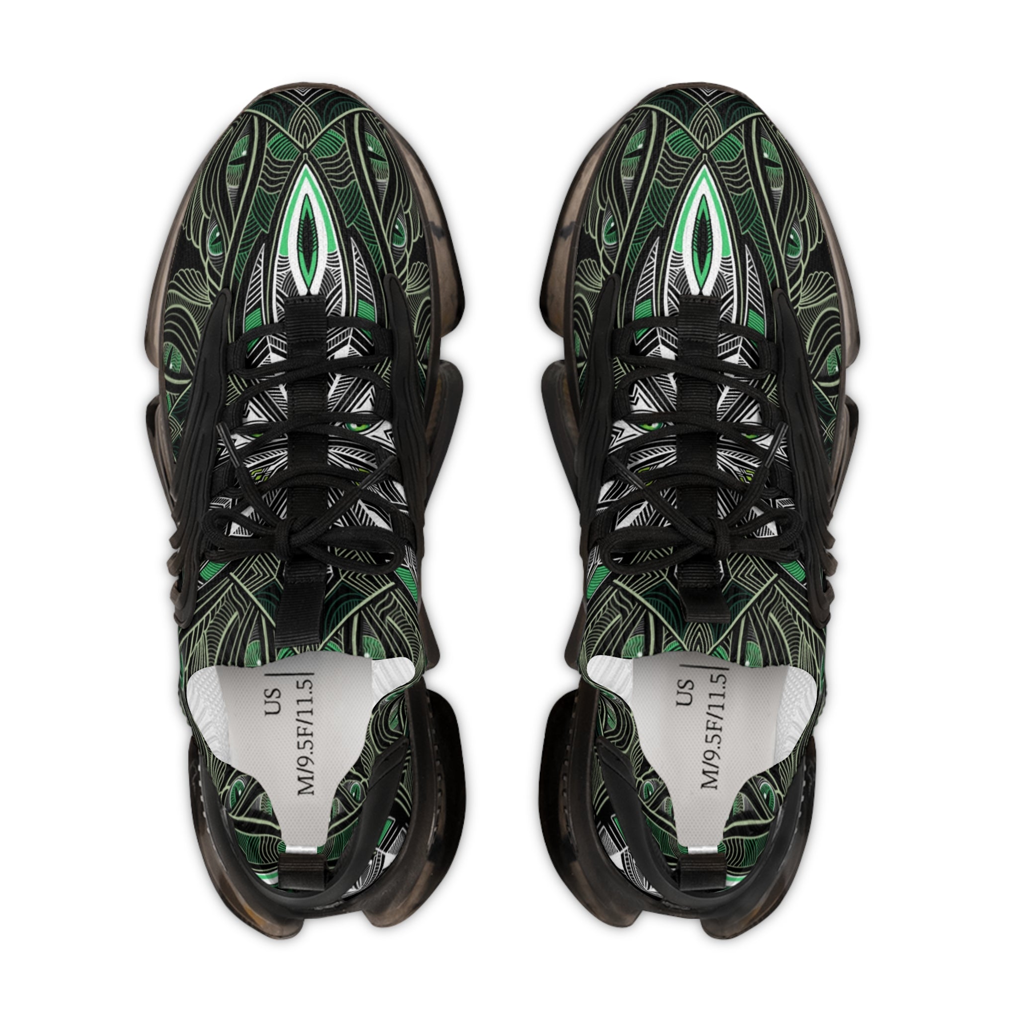 Men's Mesh Sneakers — Green Geometric Wave Athletic Shoes #ggs 4912