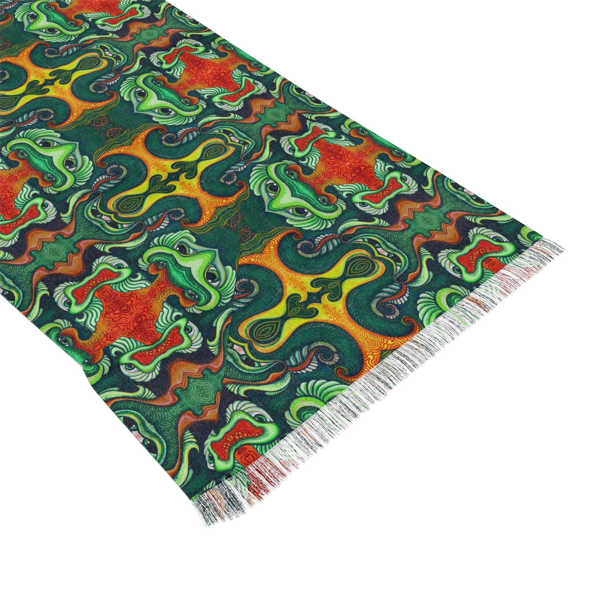 Bohemian Kaleidoscope Light Scarf — Green & Orange Abstract Pattern #k432887