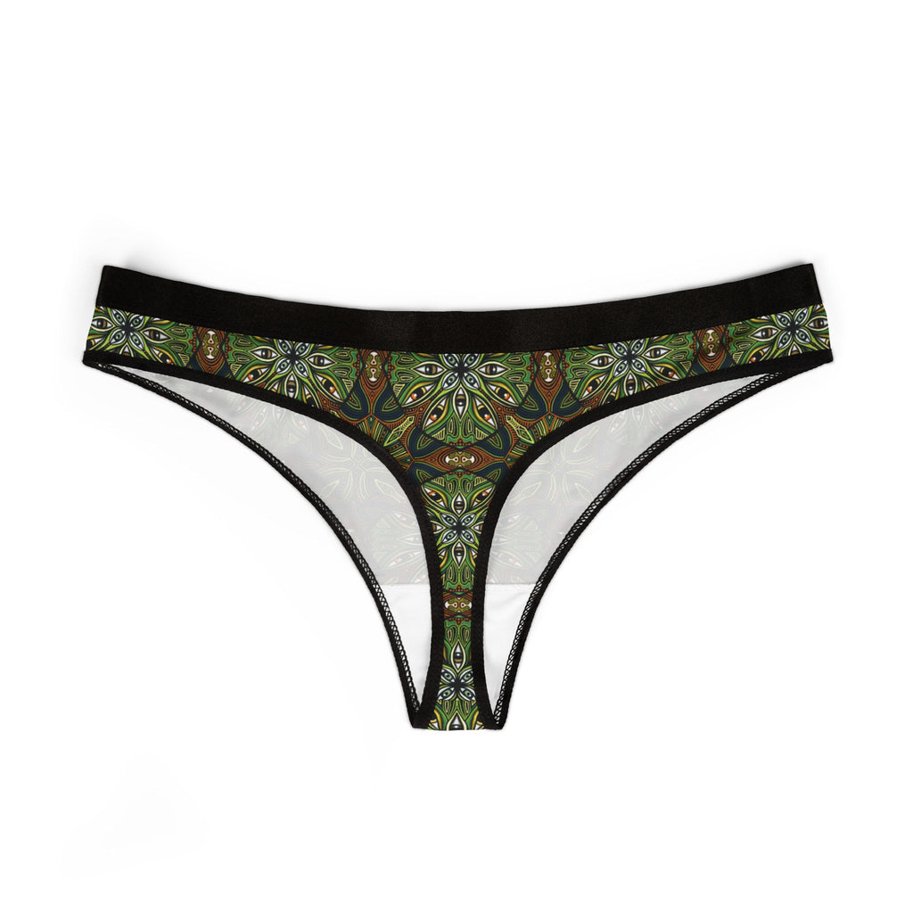 Green Kaleidoscope Women's Thong – Boho Floral AOP Lingerie #kh9853