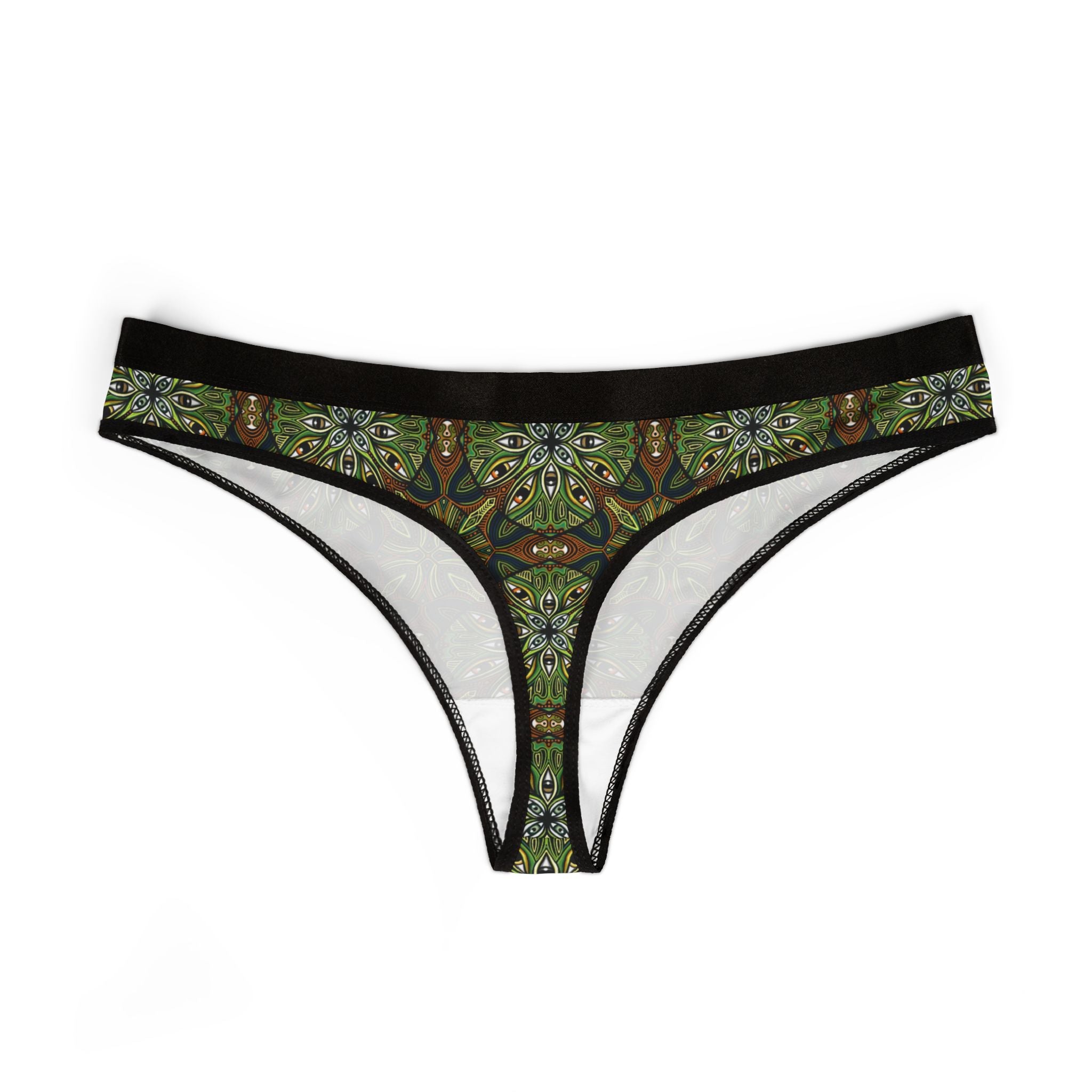 Green Kaleidoscope Women's Thong – Boho Floral AOP Lingerie #kh9853