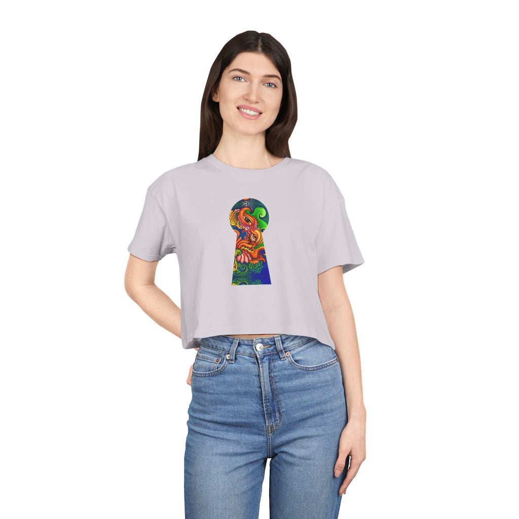 Psychedelic Keyhole Crop Tee — Colorful Abstract Floral Graphic Top #ctaf55